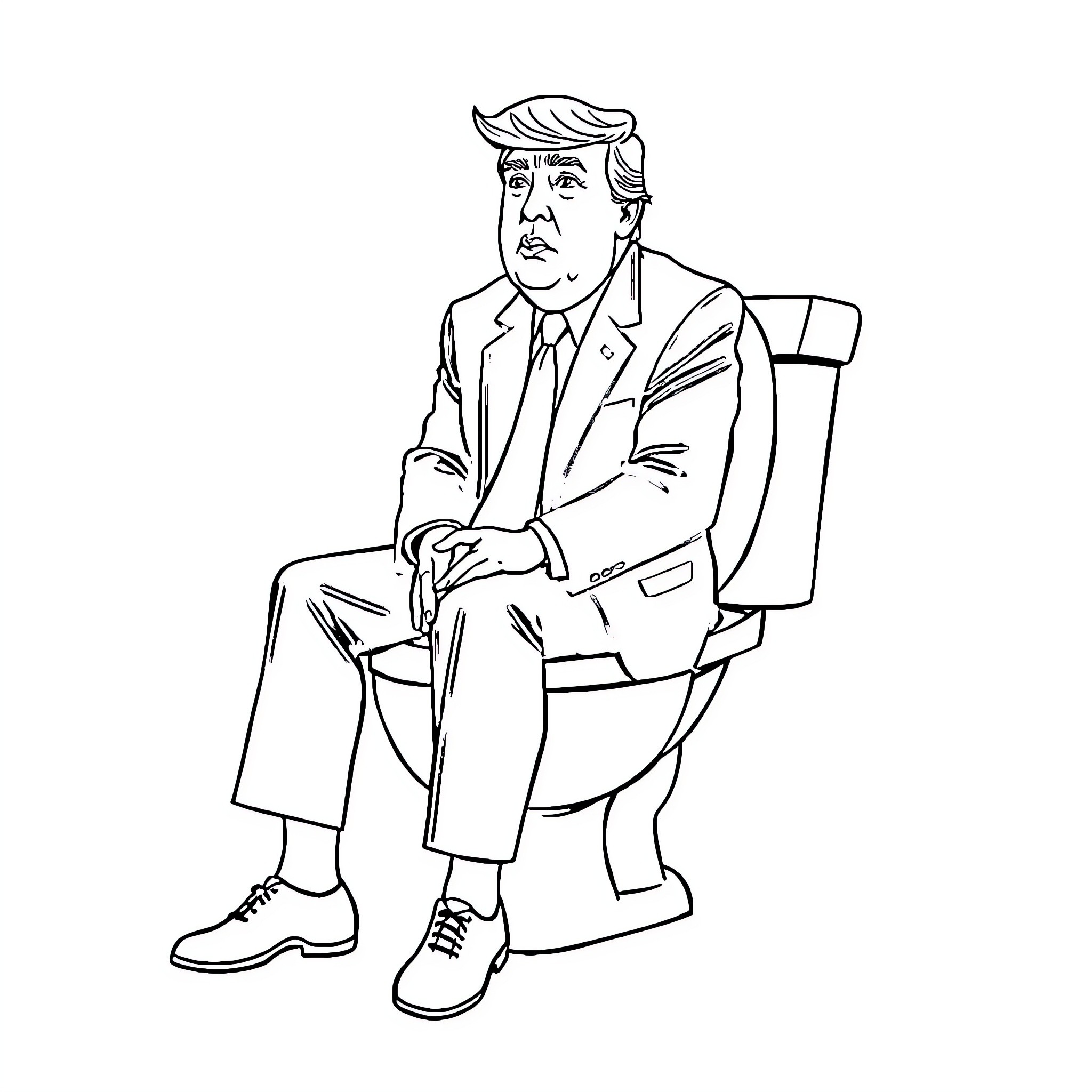 Trump sitting sternly in formal attire Coloring Page (free black-and-white line drawing printable PDF for all, from beginners to advanced learners, including children, teens, adults, and seniors)