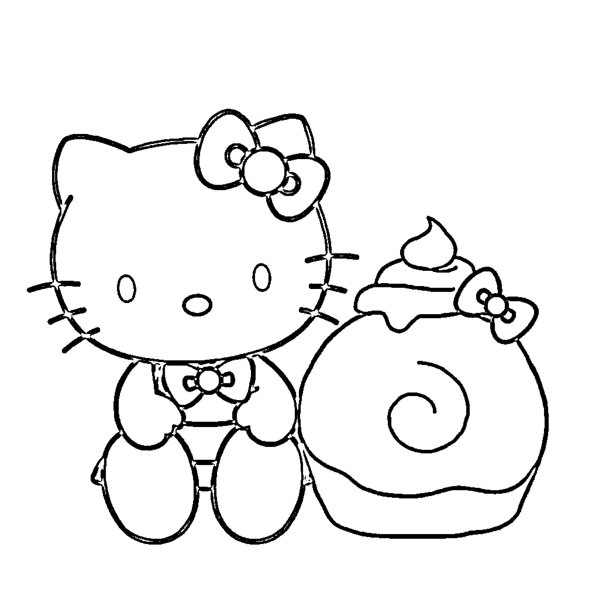 Hello Kitty carrying a bag Coloring Page (free black-and-white line drawing printable PDF for all, from beginners to advanced learners, including children, teens, adults, and seniors)