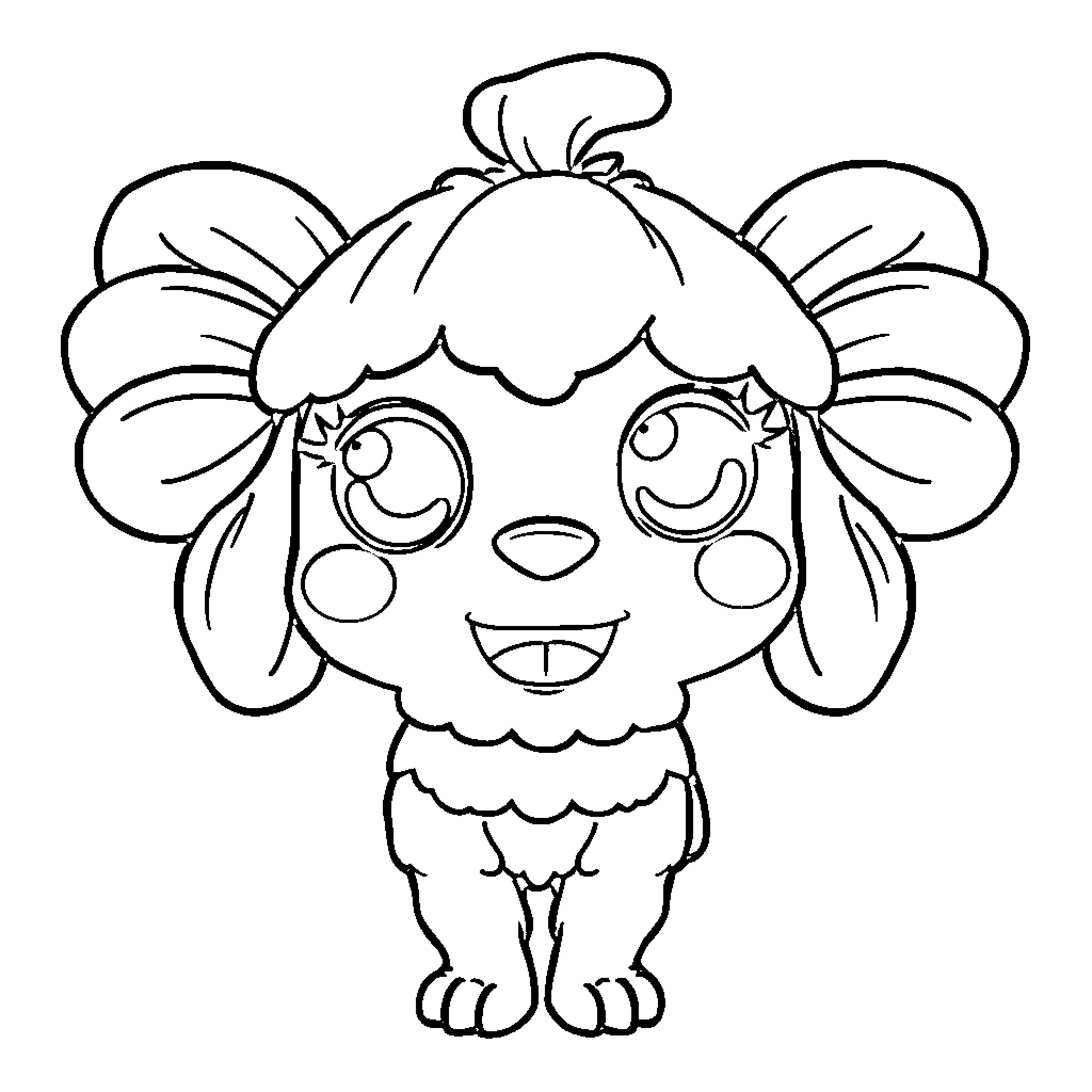 Labubu the Cheerful Poodle Coloring Page (free black-and-white line drawing printable PDF for all, from beginners to advanced learners, including children, teens, adults, and seniors)