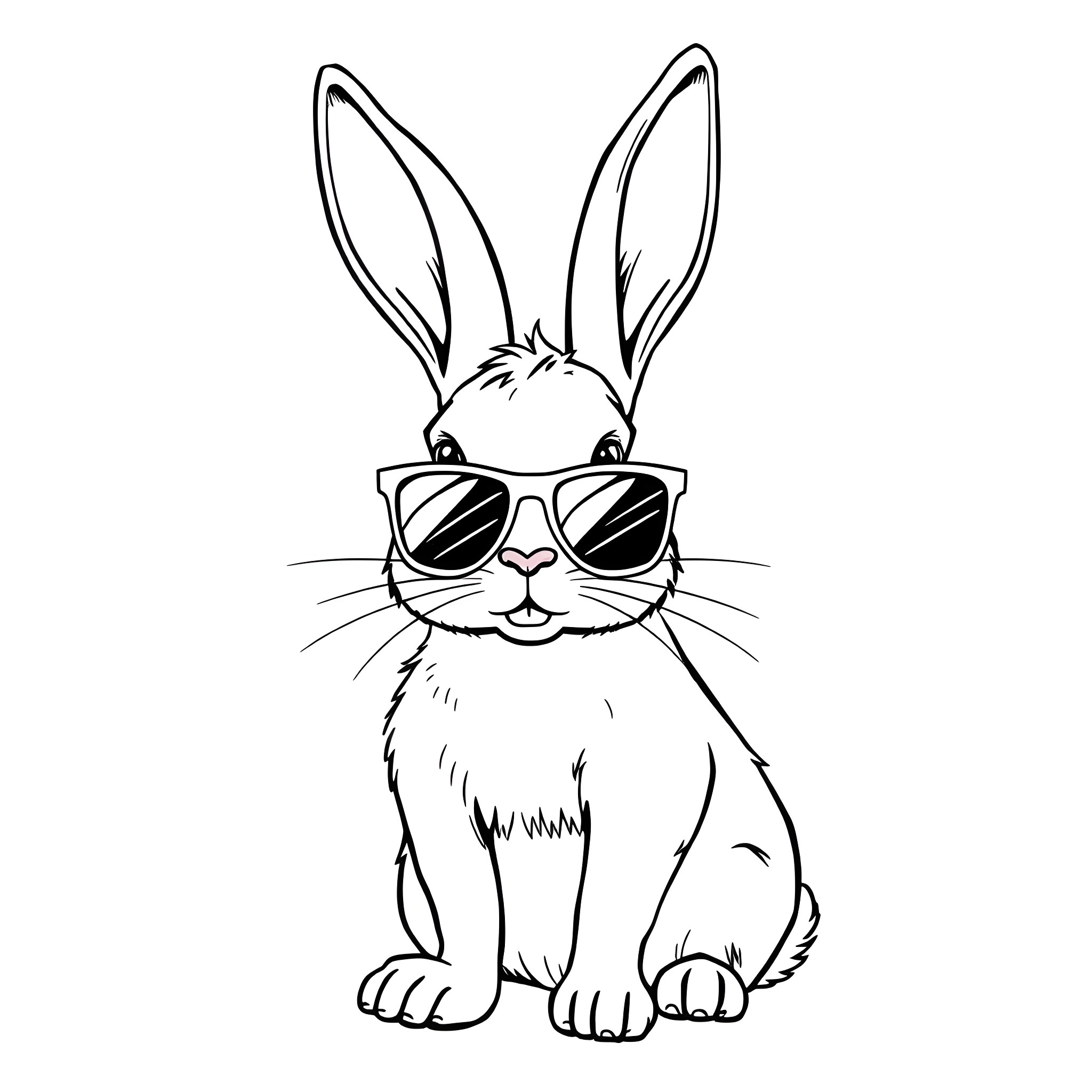 Rabbit wearing sunglasses and looking cool Coloring Page (free black-and-white line drawing printable PDF for all, from beginners to advanced learners, including children, teens, adults, and seniors)