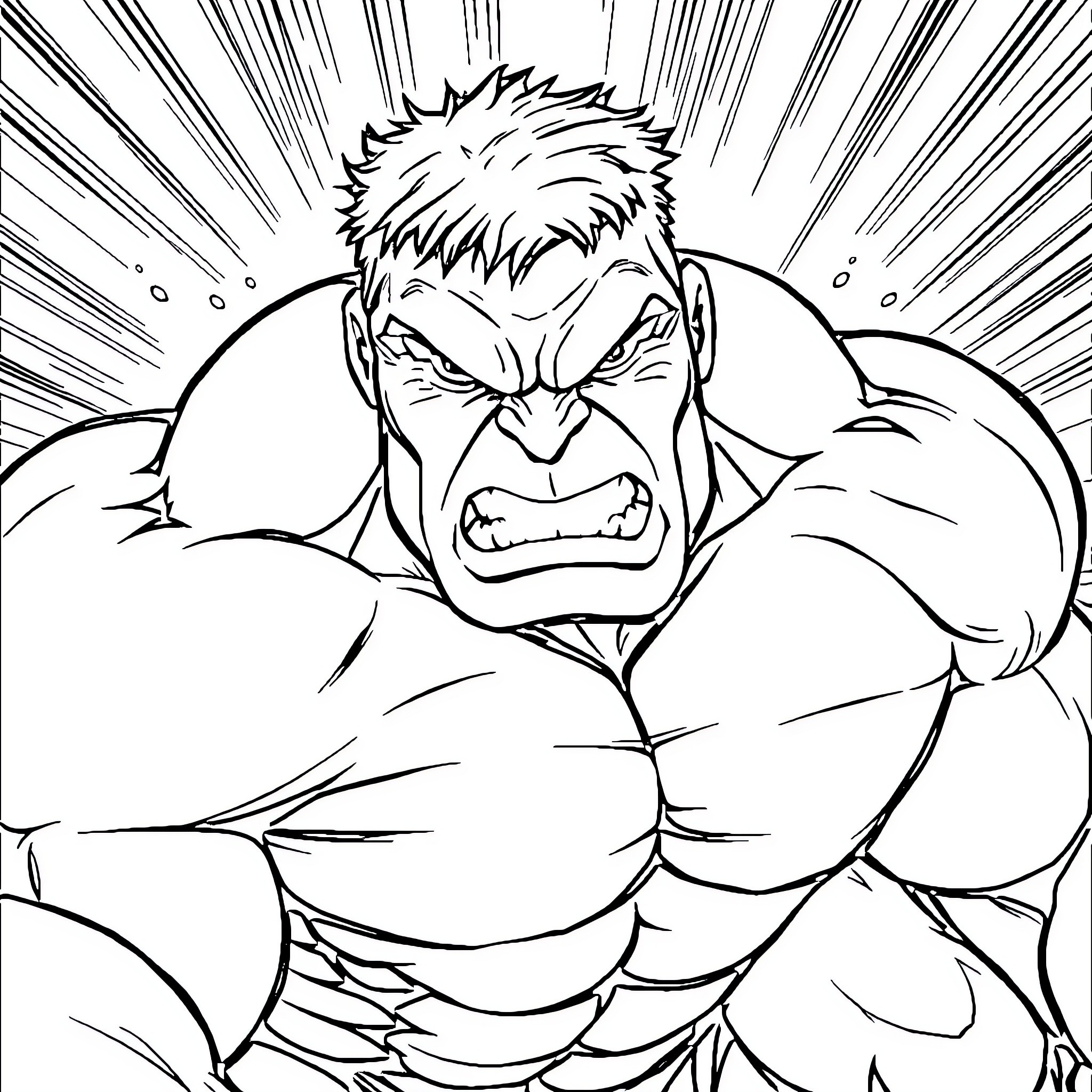 Hulk Unleashing Powerful Rage in Intense Illustration Coloring Page (free black-and-white line drawing printable PDF for all, from beginners to advanced learners, including children, teens, adults, and seniors)