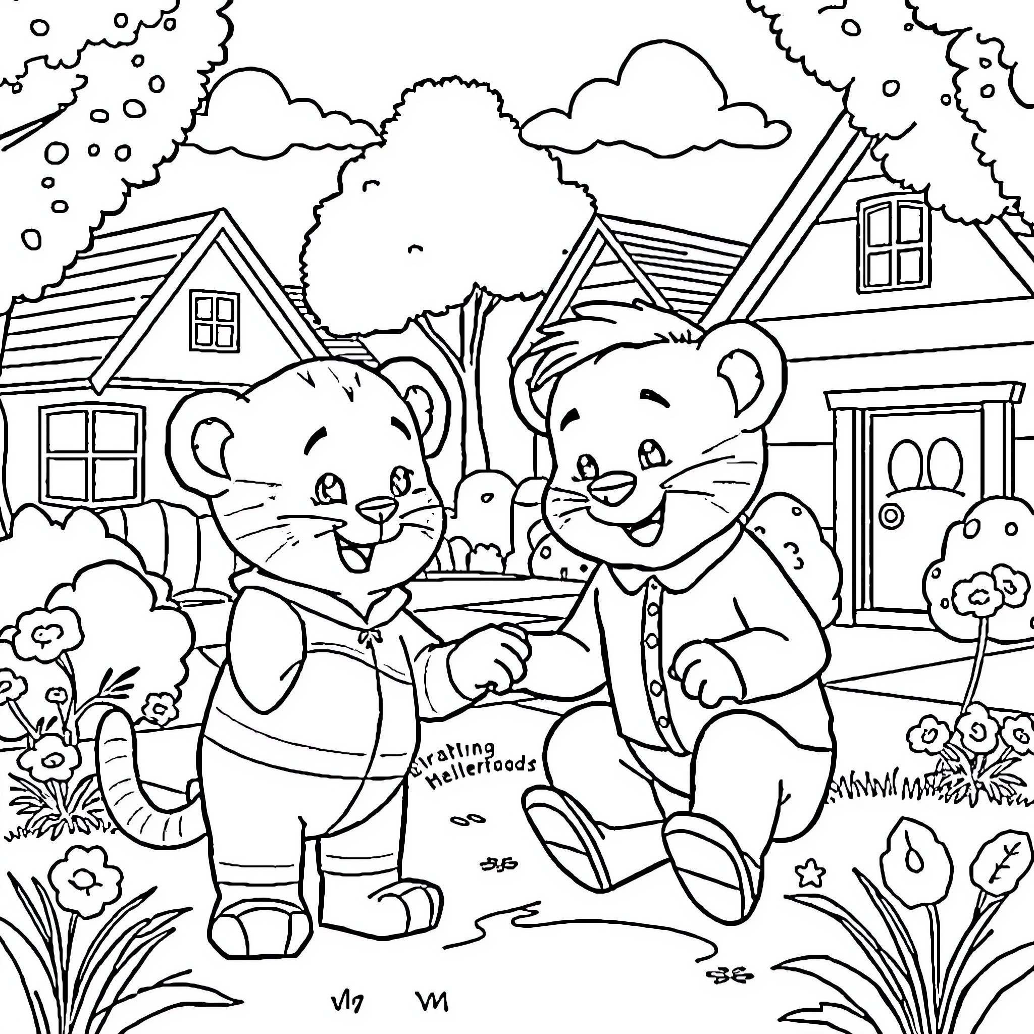 Daniel Tiger's neighborhood adventure Coloring Page (free black-and-white line drawing printable PDF for all, from beginners to advanced learners, including children, teens, adults, and seniors)