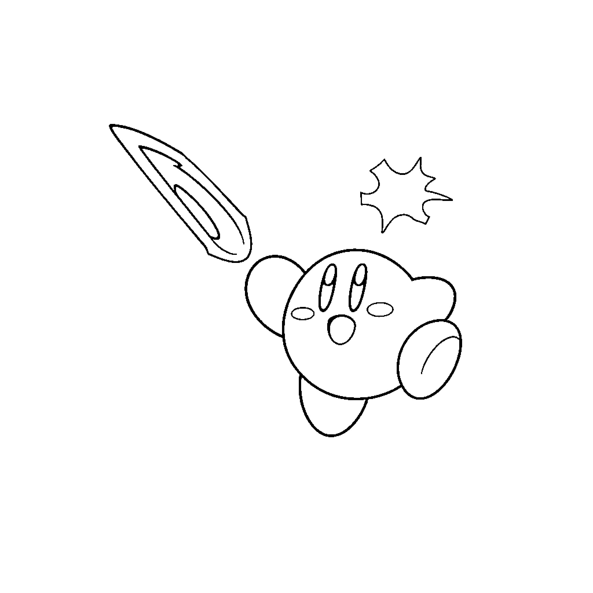 Kirby floating with star Coloring Page (free black-and-white line drawing printable PDF for all, from beginners to advanced learners, including children, teens, adults, and seniors)