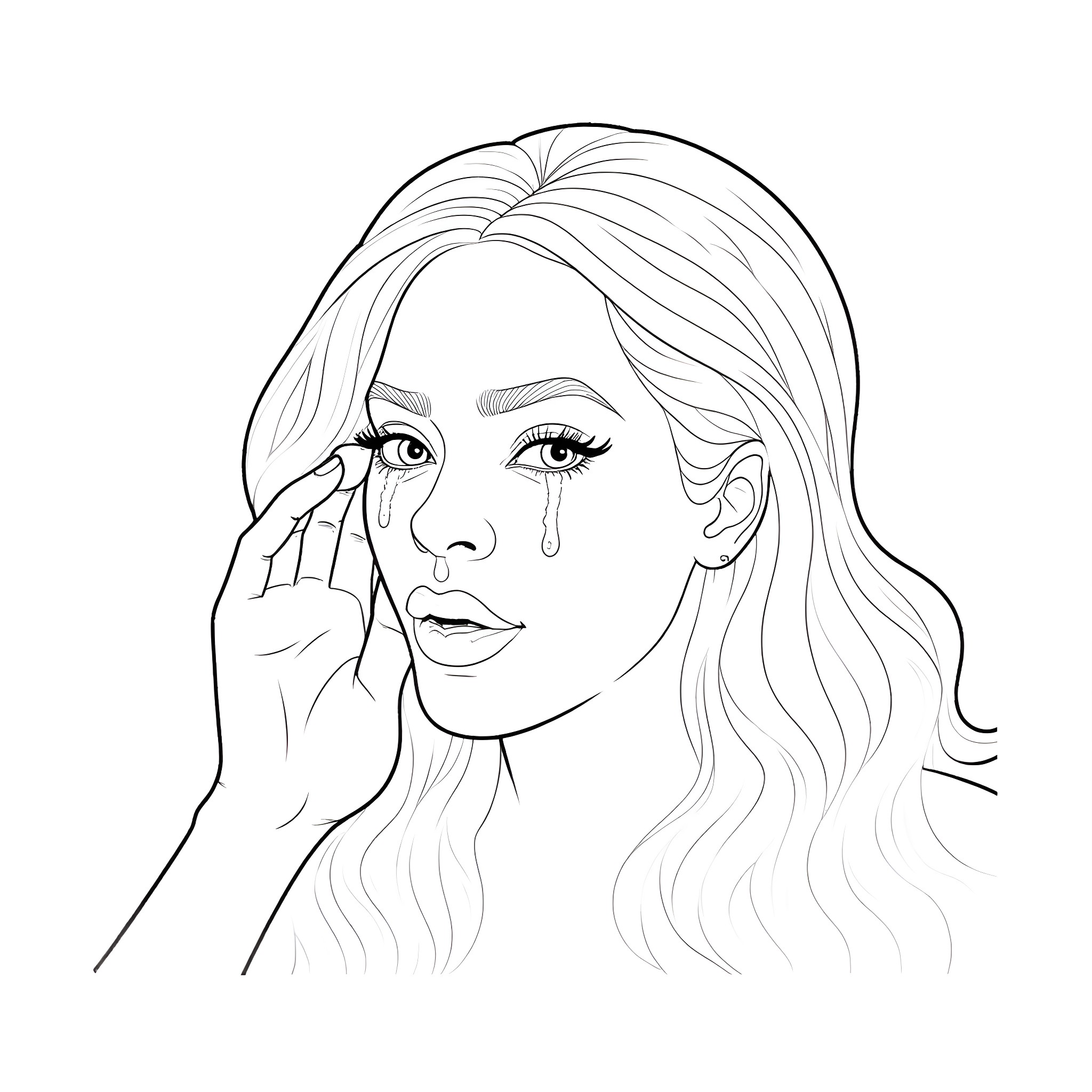 Beyonce expressing emotion and distress Coloring Page (free black-and-white line drawing printable PDF for all, from beginners to advanced learners, including children, teens, adults, and seniors)