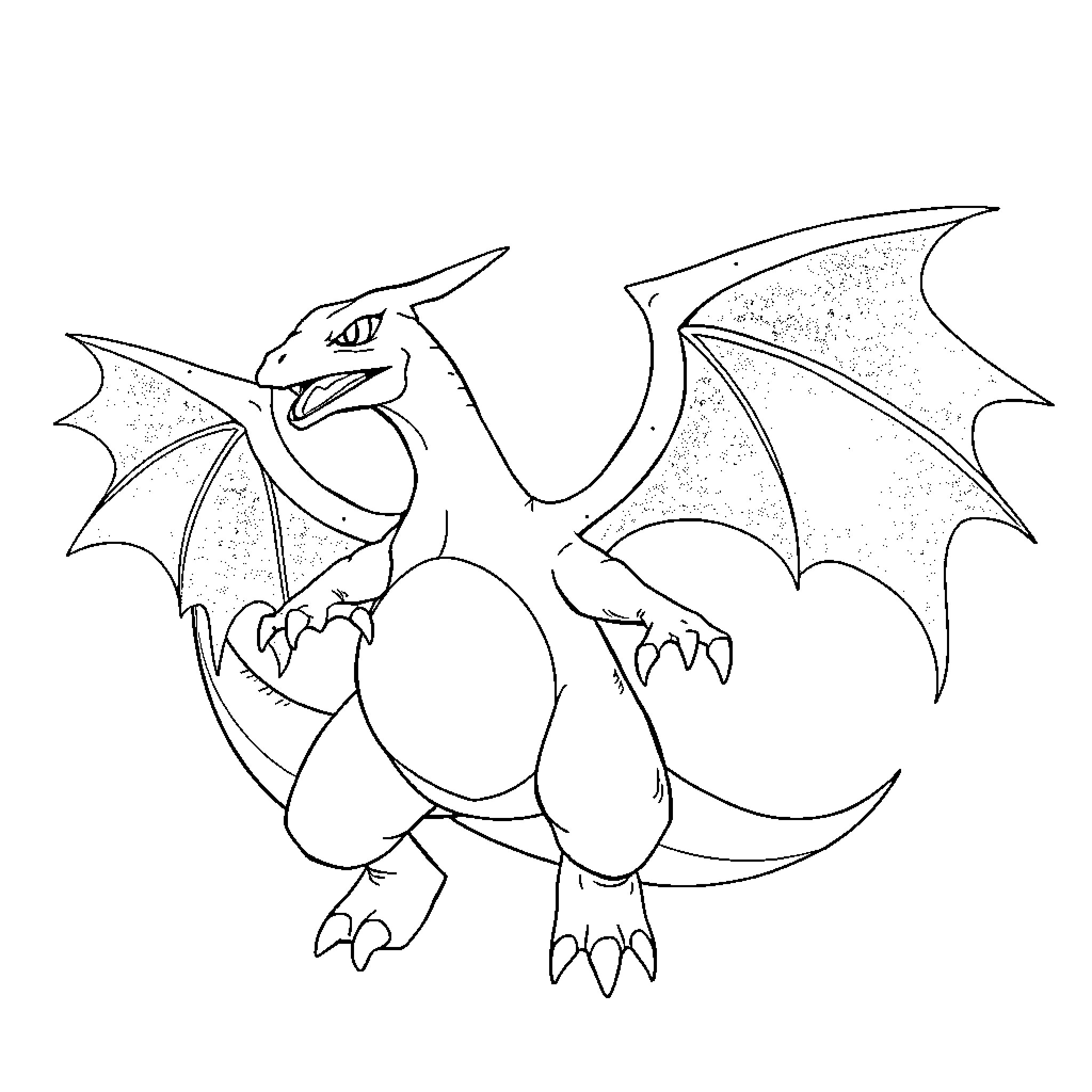 Charizard unleashing its fiery power Coloring Page (free black-and-white line drawing printable PDF for all, from beginners to advanced learners, including children, teens, adults, and seniors)