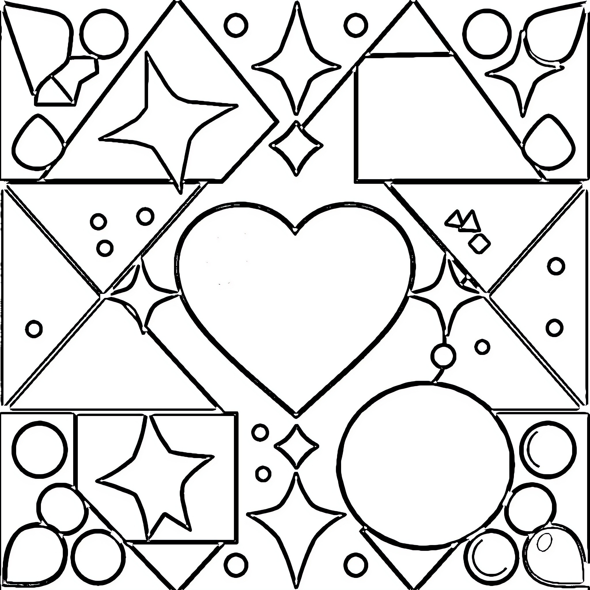 Shape Play with Abstract Geometric Designs Coloring Page (free black-and-white line drawing printable PDF for all, from beginners to advanced learners, including children, teens, adults, and seniors)