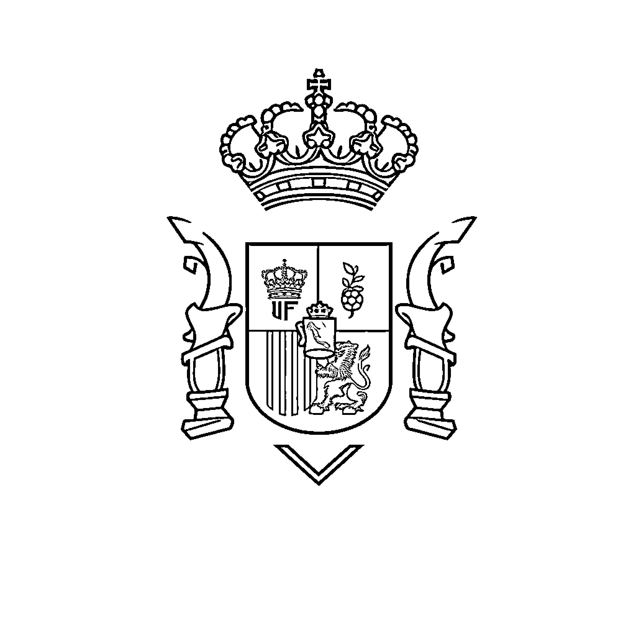 Spain Football Team Shield with Heraldic Symbols Coloring Page (free black-and-white line drawing printable PDF for all, from beginners to advanced learners, including children, teens, adults, and seniors)