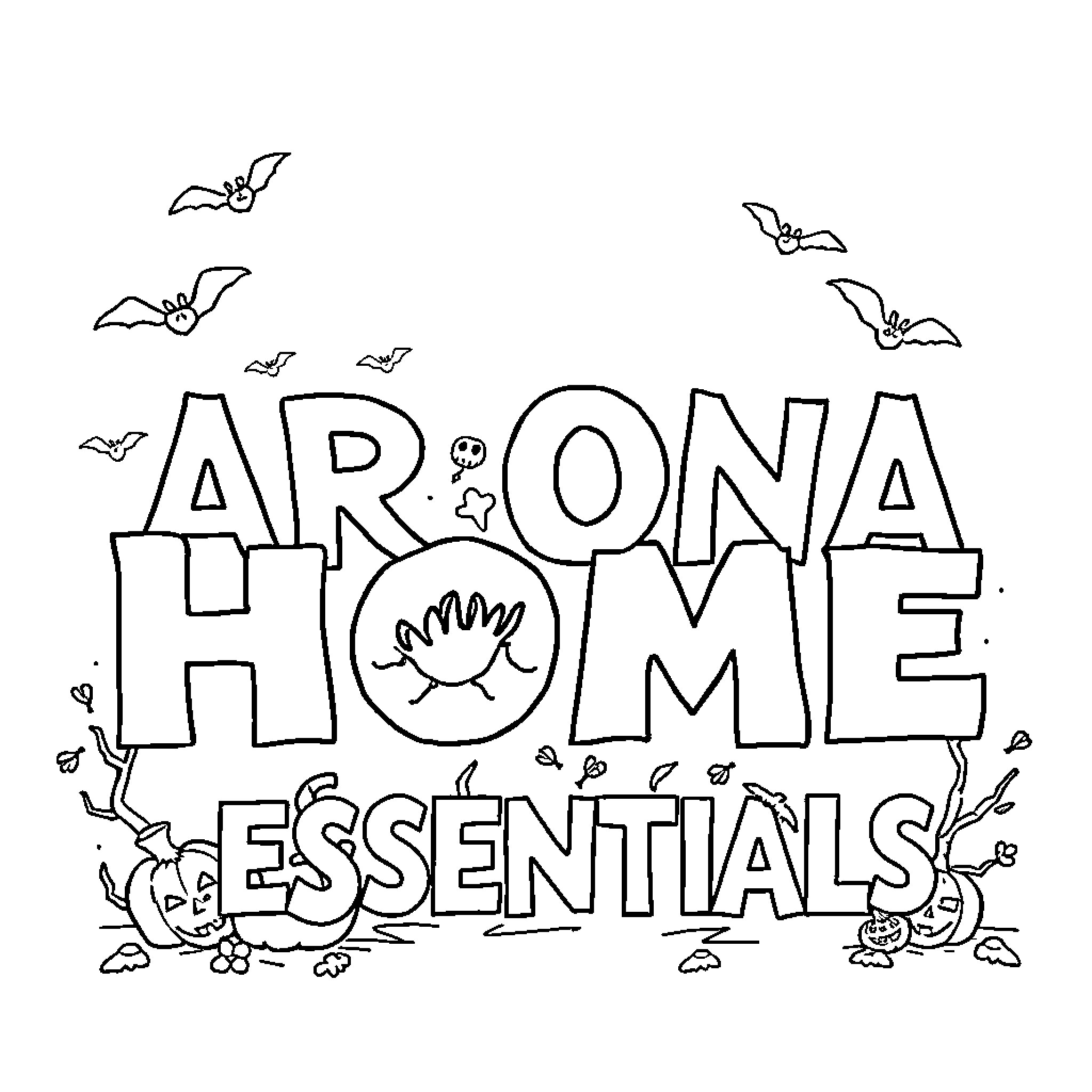 Arona Home Essentials with Whimsical Illustrations Coloring Page (free black-and-white line drawing printable PDF for all, from beginners to advanced learners, including children, teens, adults, and seniors)