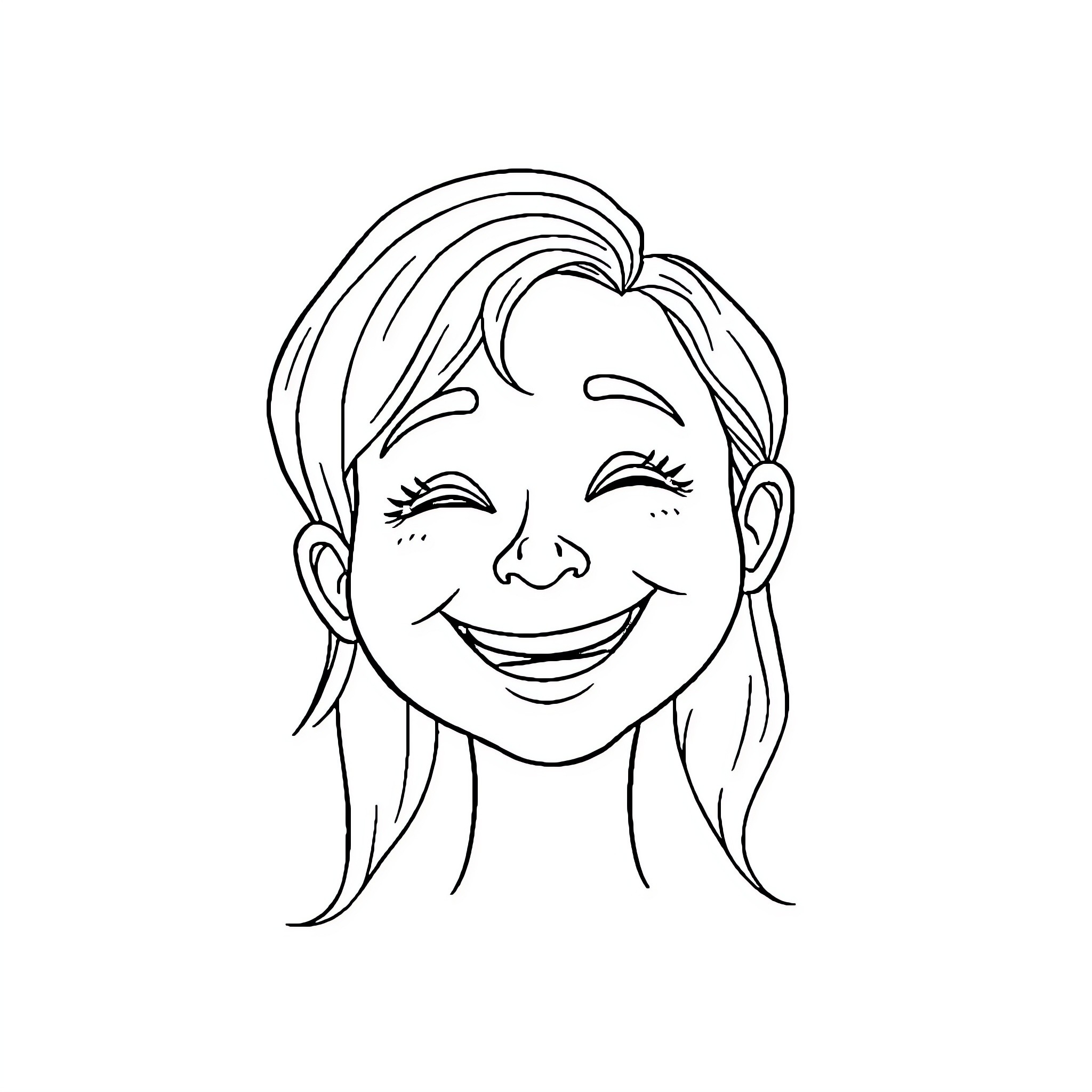 Feeling joyful woman's face Coloring Page (free black-and-white line drawing printable PDF for all, from beginners to advanced learners, including children, teens, adults, and seniors)