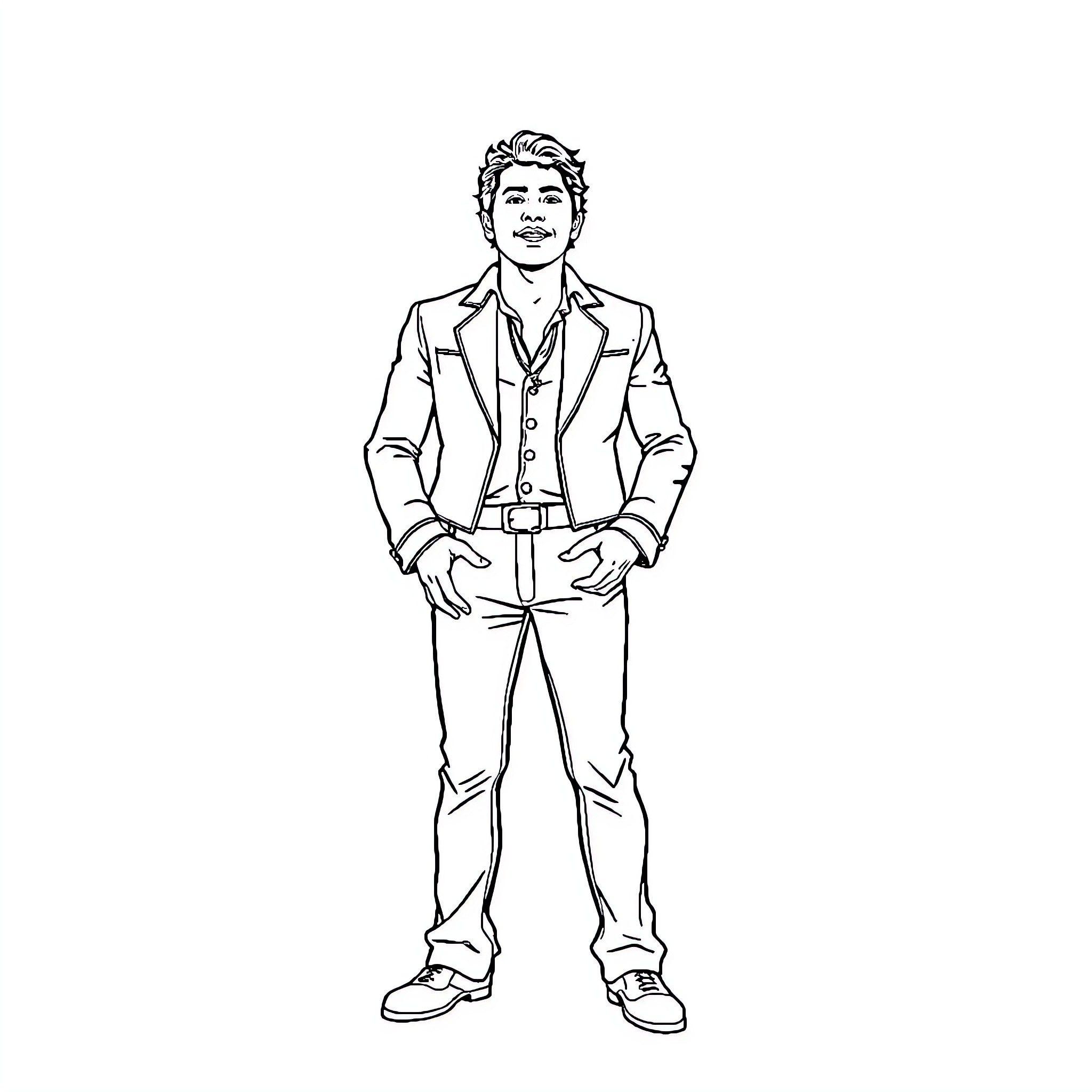 Juan Gabriel dressed formally in a stylish outfit Coloring Page (free black-and-white line drawing printable PDF for all, from beginners to advanced learners, including children, teens, adults, and seniors)