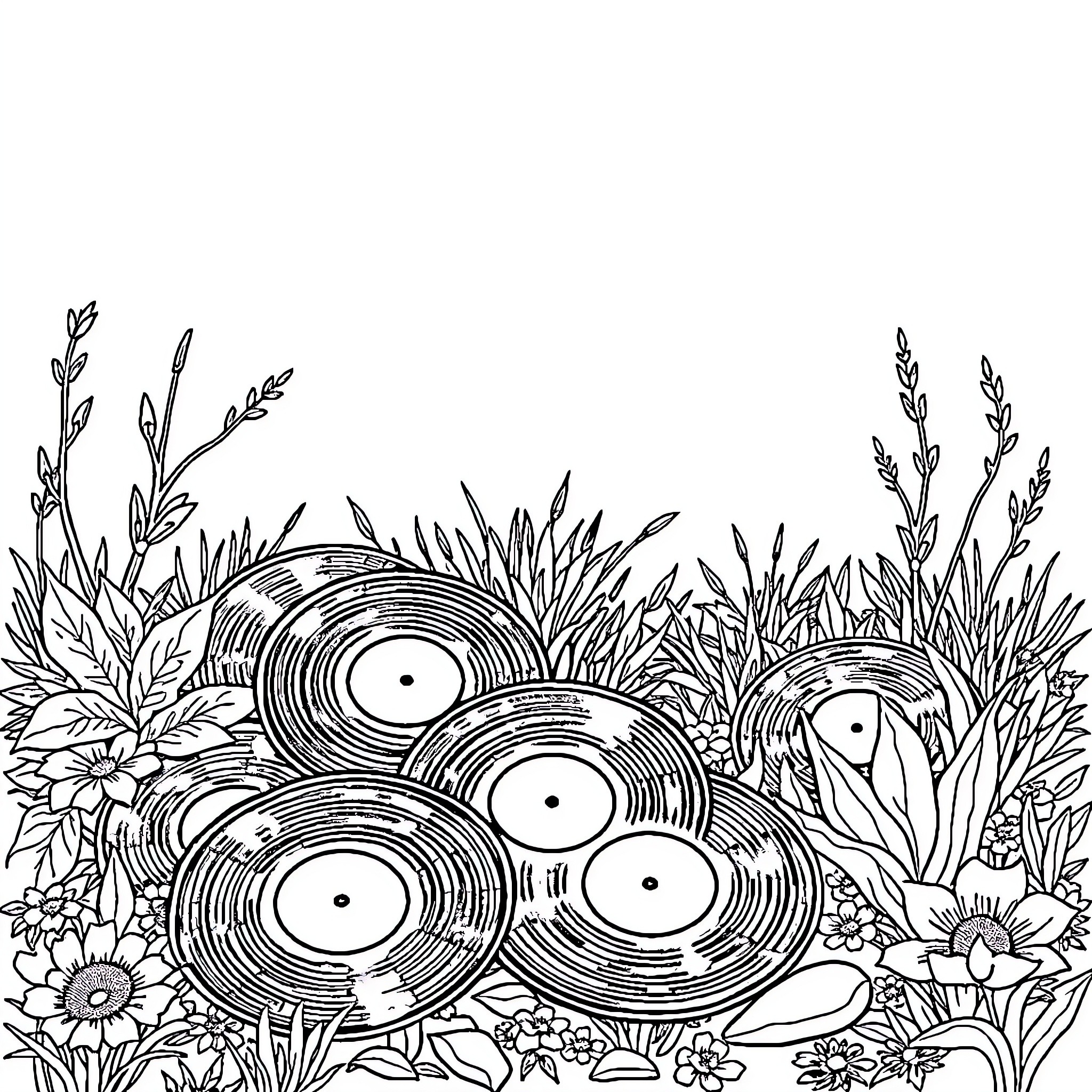 Record of Musical Instruments in Nature Coloring Page (free black-and-white line drawing printable PDF for all, from beginners to advanced learners, including children, teens, adults, and seniors)