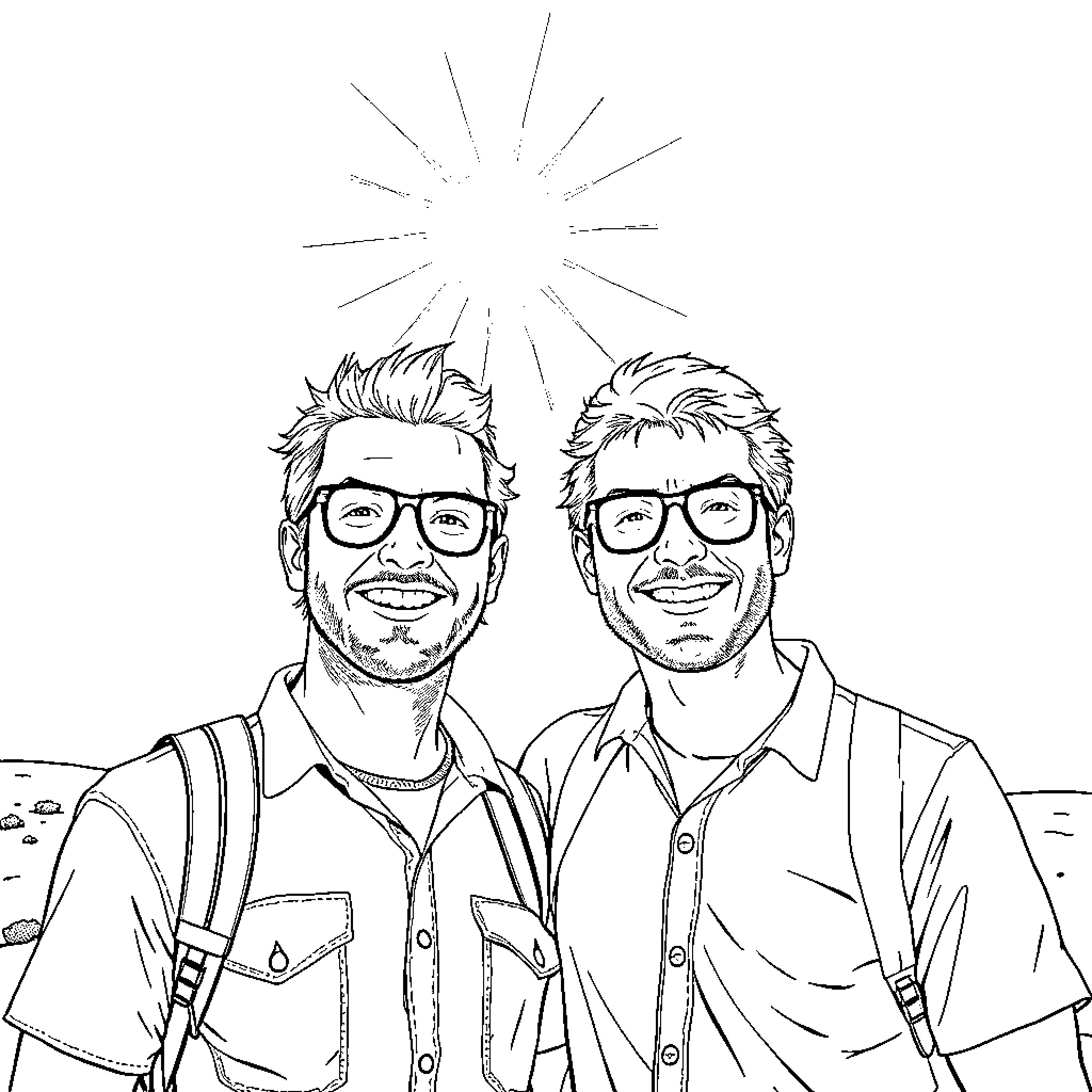 TJ Friends Enjoying Sunny Day Together Coloring Page (free black-and-white line drawing printable PDF for all, from beginners to advanced learners, including children, teens, adults, and seniors)