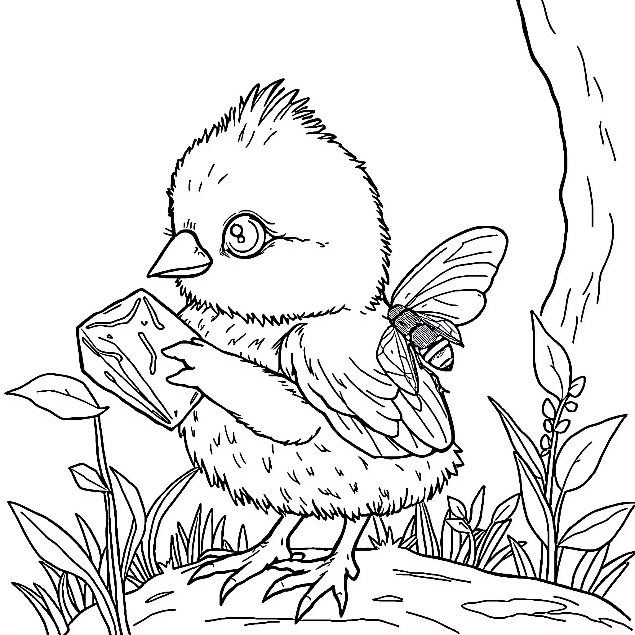 Chica exploring nature with a curious expression Coloring Page (free black-and-white line drawing printable PDF for all, from beginners to advanced learners, including children, teens, adults, and seniors)