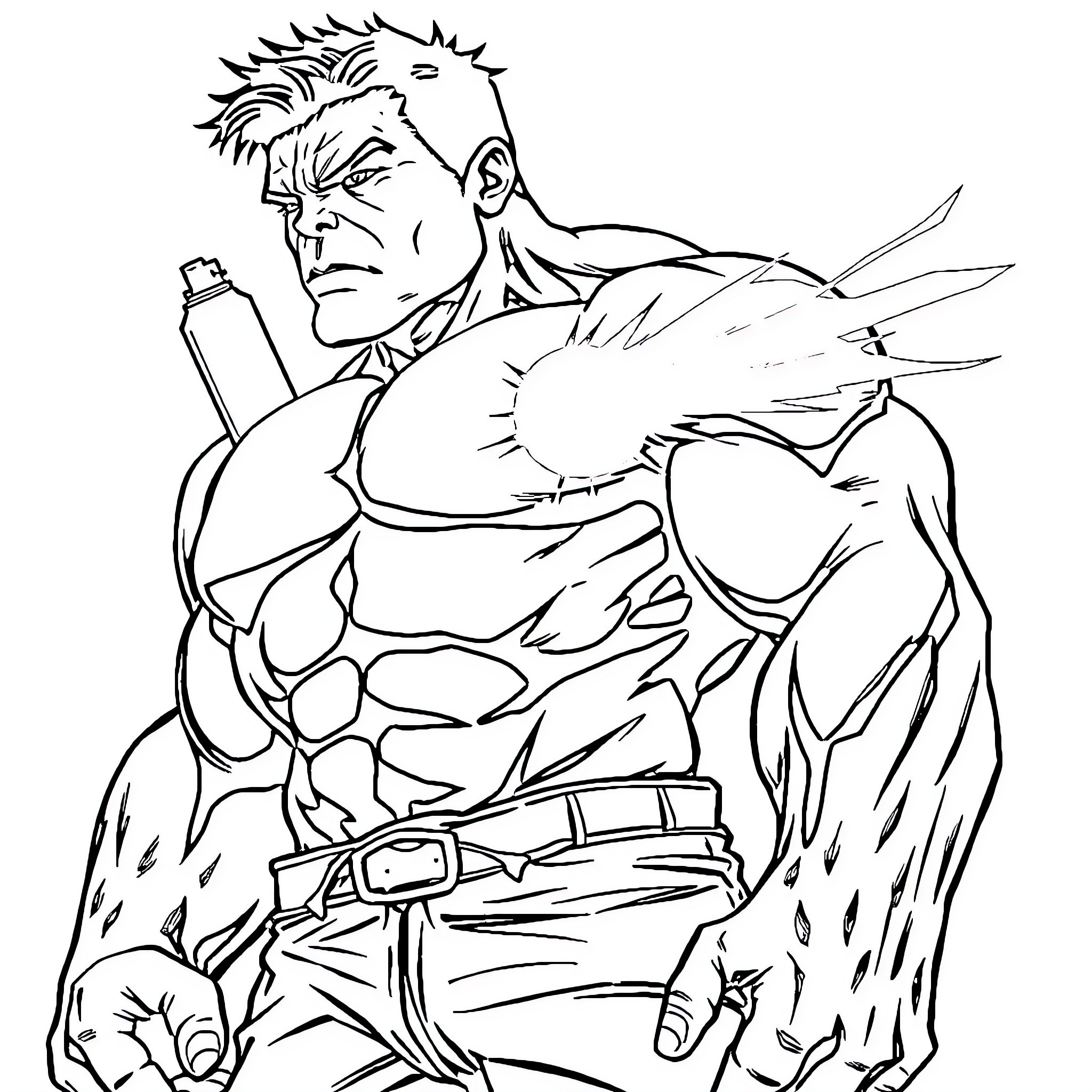 Hulk preparing for intense action Coloring Page (free black-and-white line drawing printable PDF for all, from beginners to advanced learners, including children, teens, adults, and seniors)