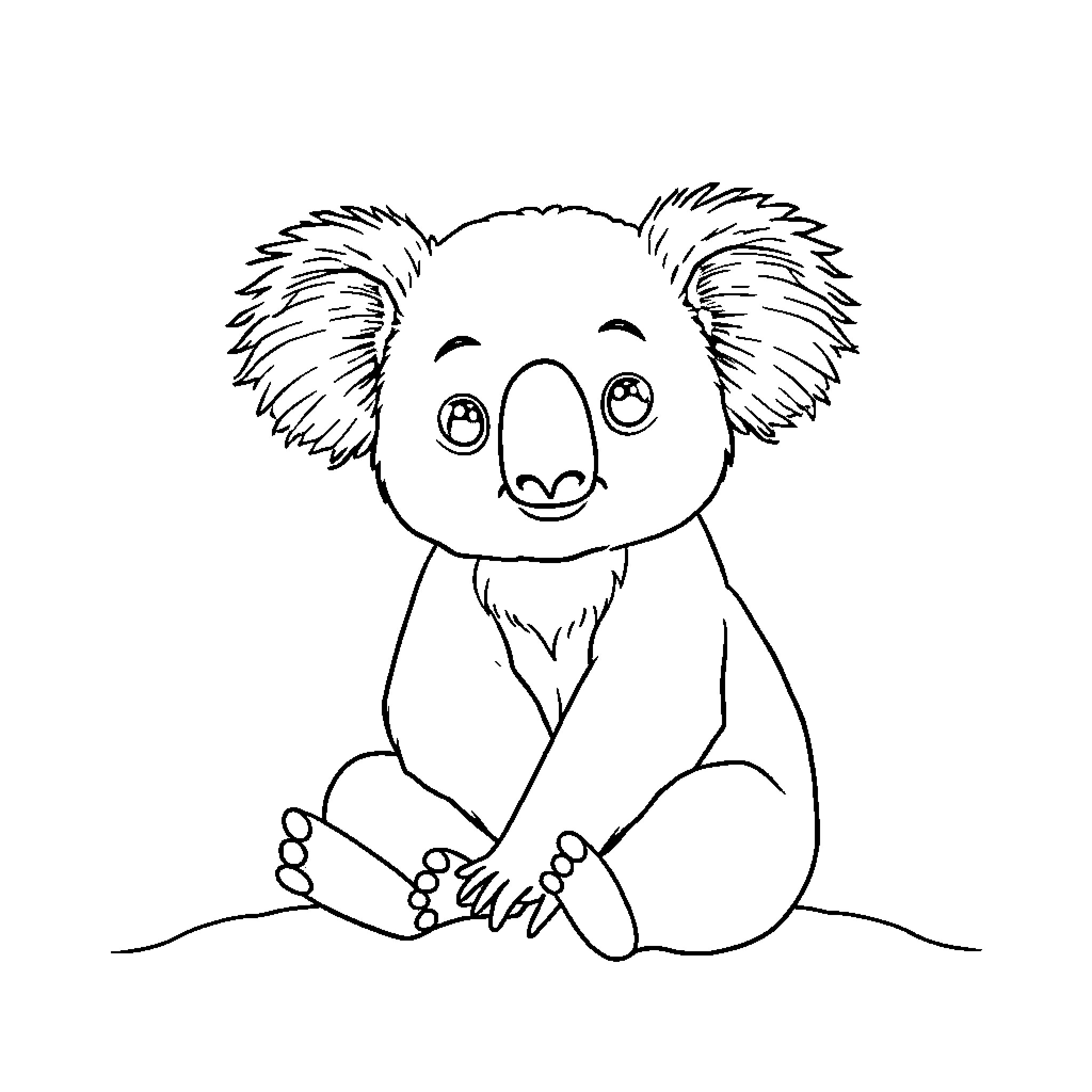 Koala sitting in a relaxed pose Coloring Page (free black-and-white line drawing printable PDF for all, from beginners to advanced learners, including children, teens, adults, and seniors)