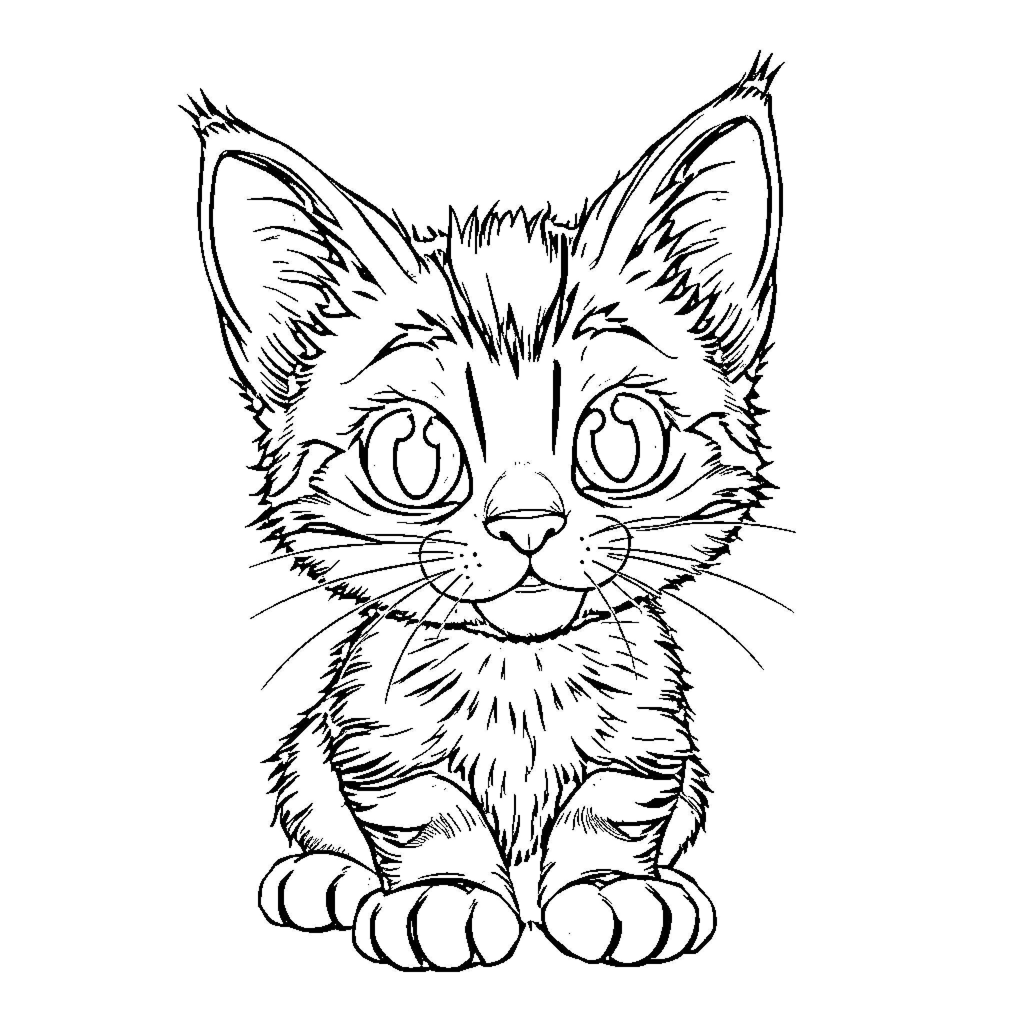Gabby Cat with Expressive Eyes and Playful Paws Coloring Page (free black-and-white line drawing printable PDF for all, from beginners to advanced learners, including children, teens, adults, and seniors)