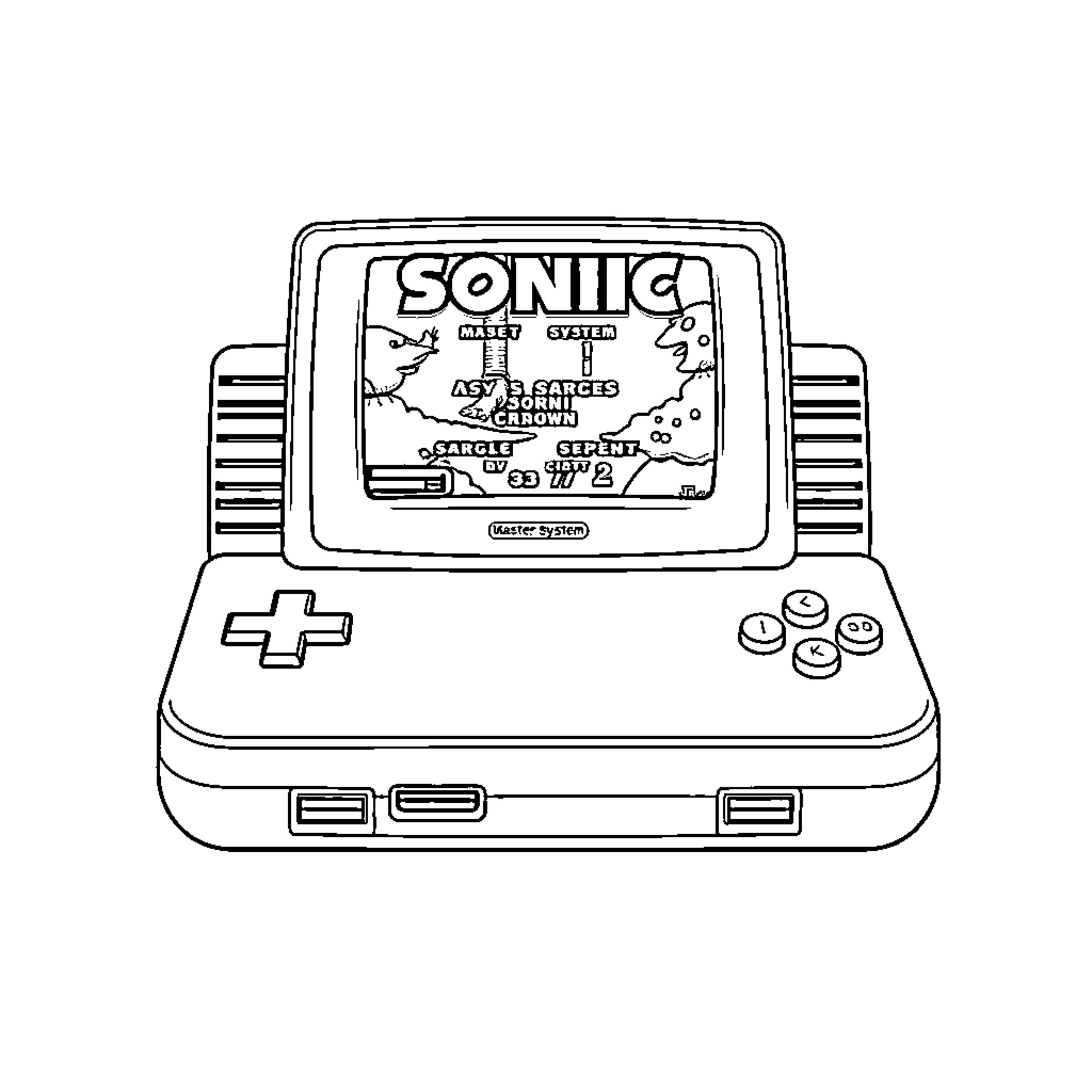 Sonic the Hedgehog video game console Coloring Page (free black-and-white line drawing printable PDF for all, from beginners to advanced learners, including children, teens, adults, and seniors)