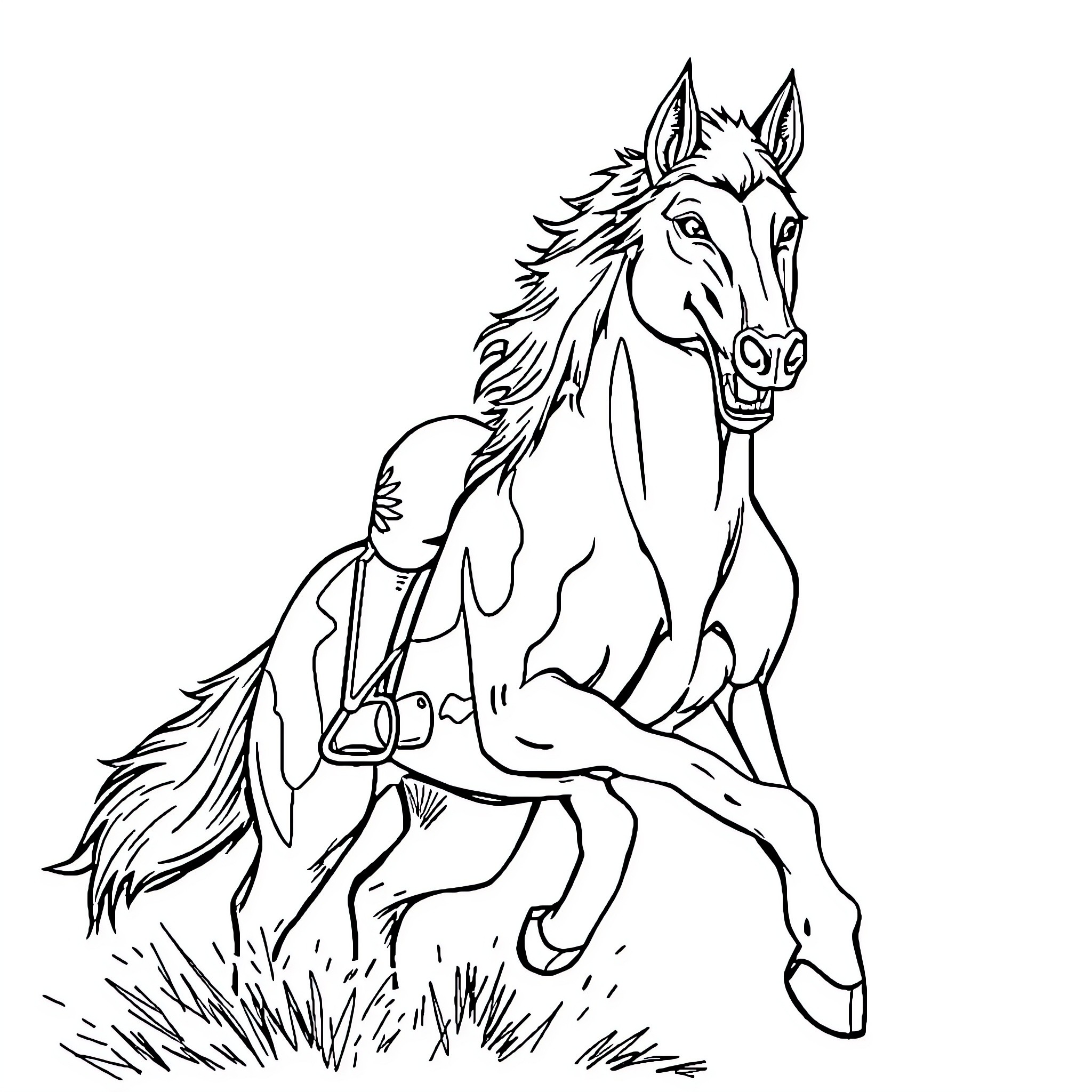 Werewolf horse galloping in the wild Coloring Page (free black-and-white line drawing printable PDF for all, from beginners to advanced learners, including children, teens, adults, and seniors)