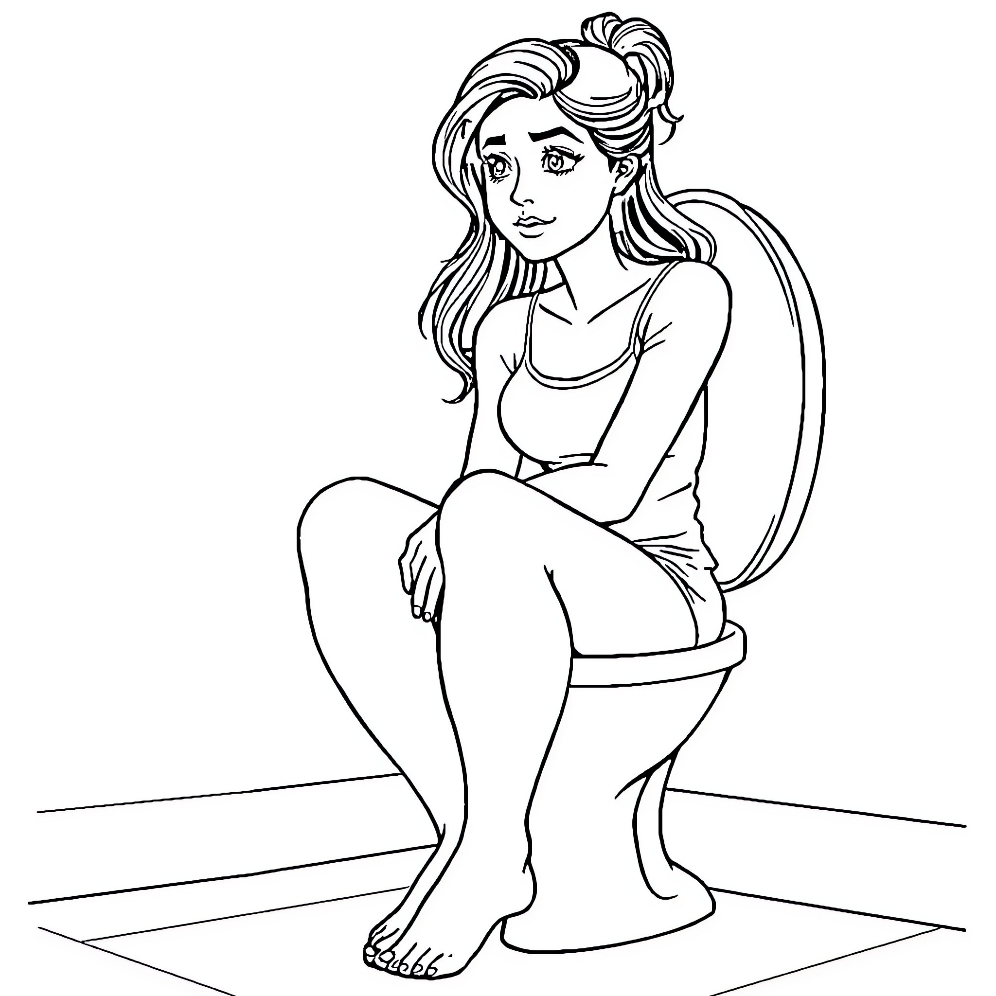 Woman sitting pensively on a bench Coloring Page (free black-and-white line drawing printable PDF for all, from beginners to advanced learners, including children, teens, adults, and seniors)