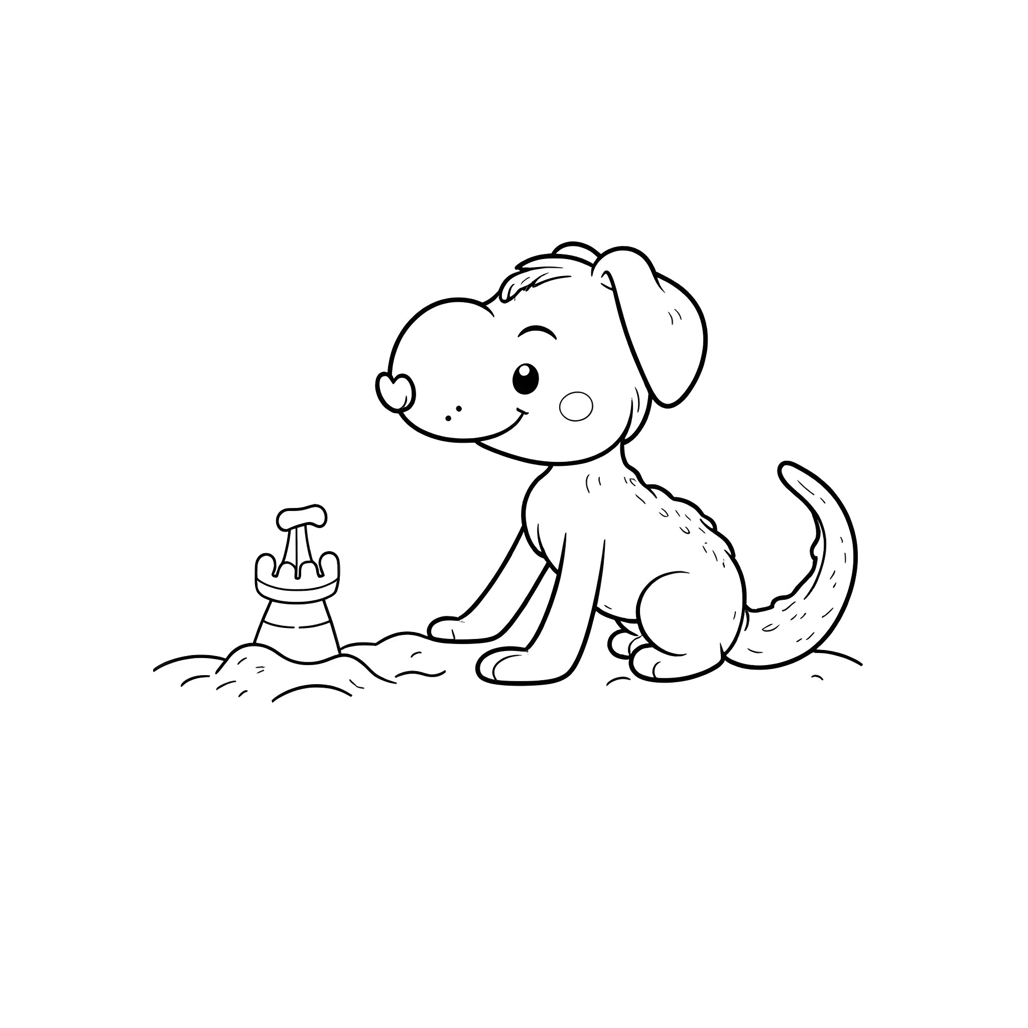 Bluey playing with a toy in the yard Coloring Page (free black-and-white line drawing printable PDF for all, from beginners to advanced learners, including children, teens, adults, and seniors)
