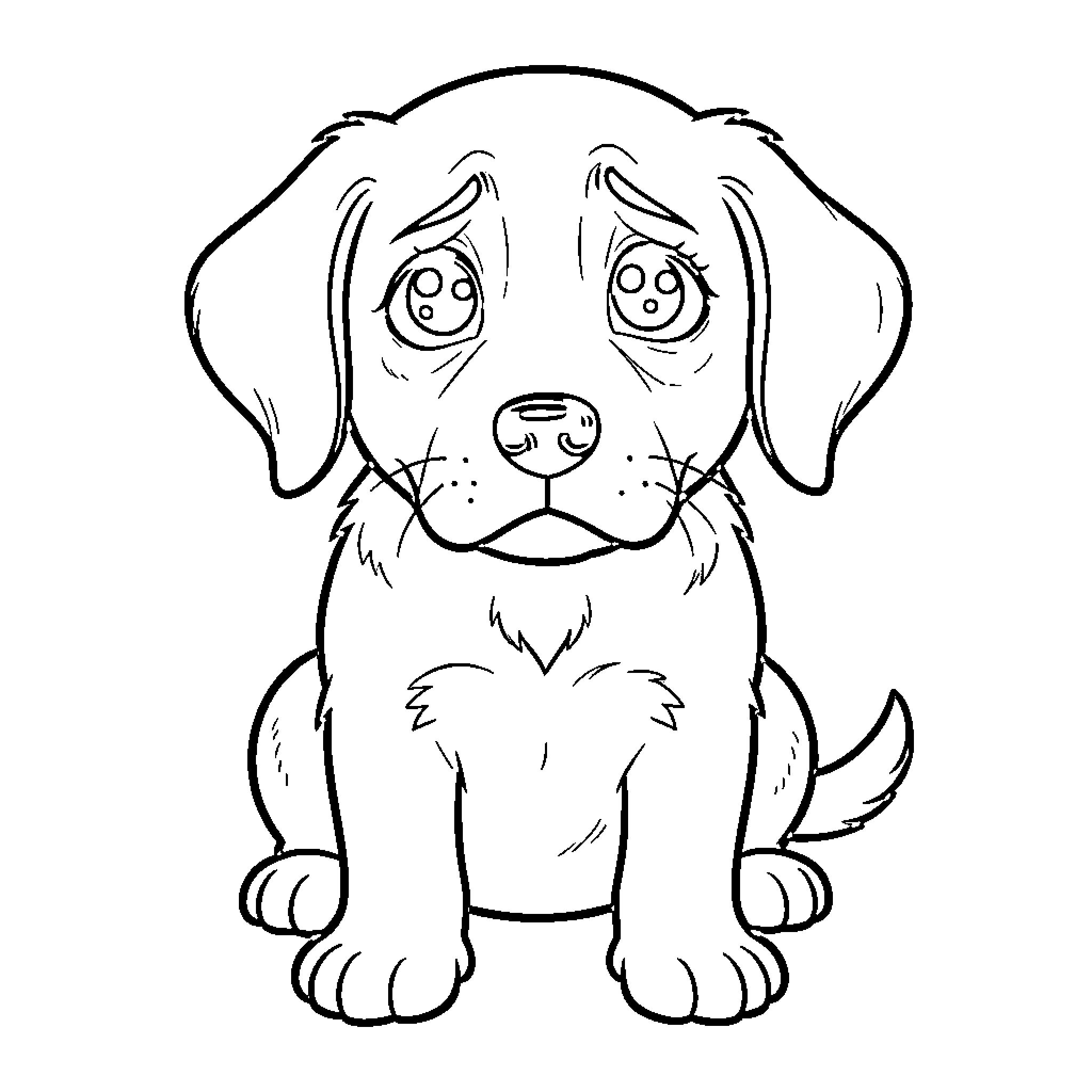 Puppy with big eyes and curious expression Coloring Page (free black-and-white line drawing printable PDF for all, from beginners to advanced learners, including children, teens, adults, and seniors)