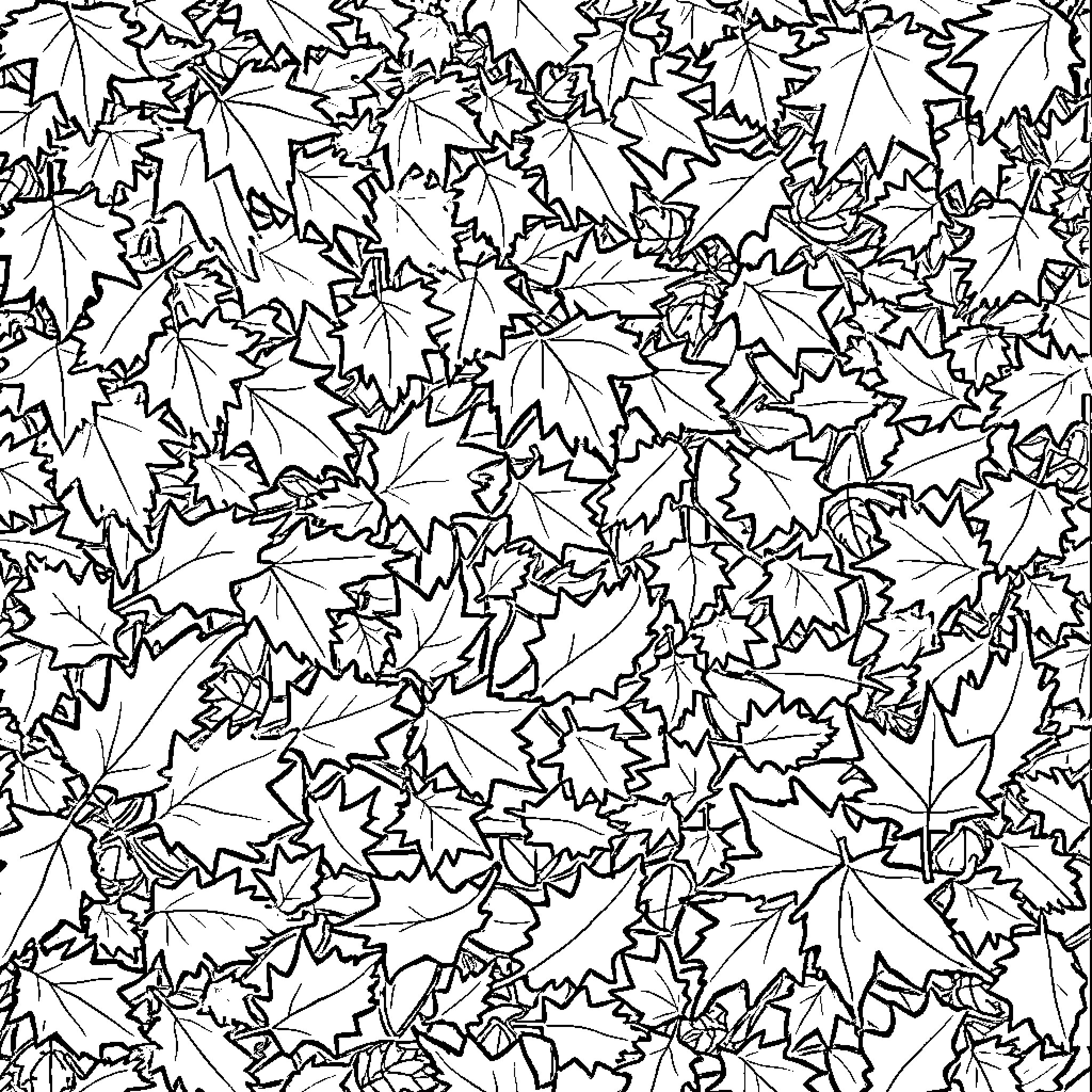 Leaf-filled abstract pattern Coloring Page (free black-and-white line drawing printable PDF for all, from beginners to advanced learners, including children, teens, adults, and seniors)