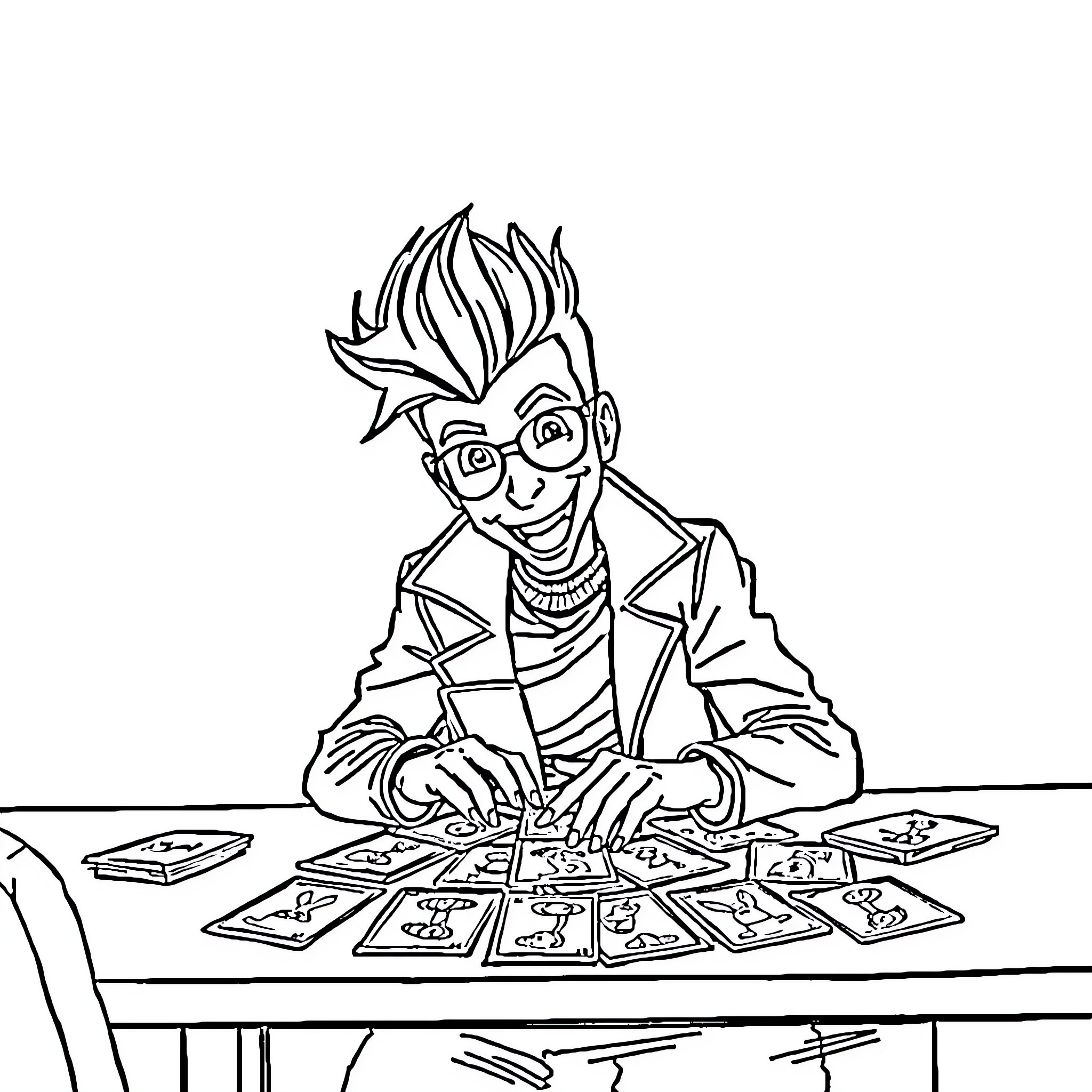 Zoolander's Unconventional Tarot Card Reading Coloring Page (free black-and-white line drawing printable PDF for all, from beginners to advanced learners, including children, teens, adults, and seniors)