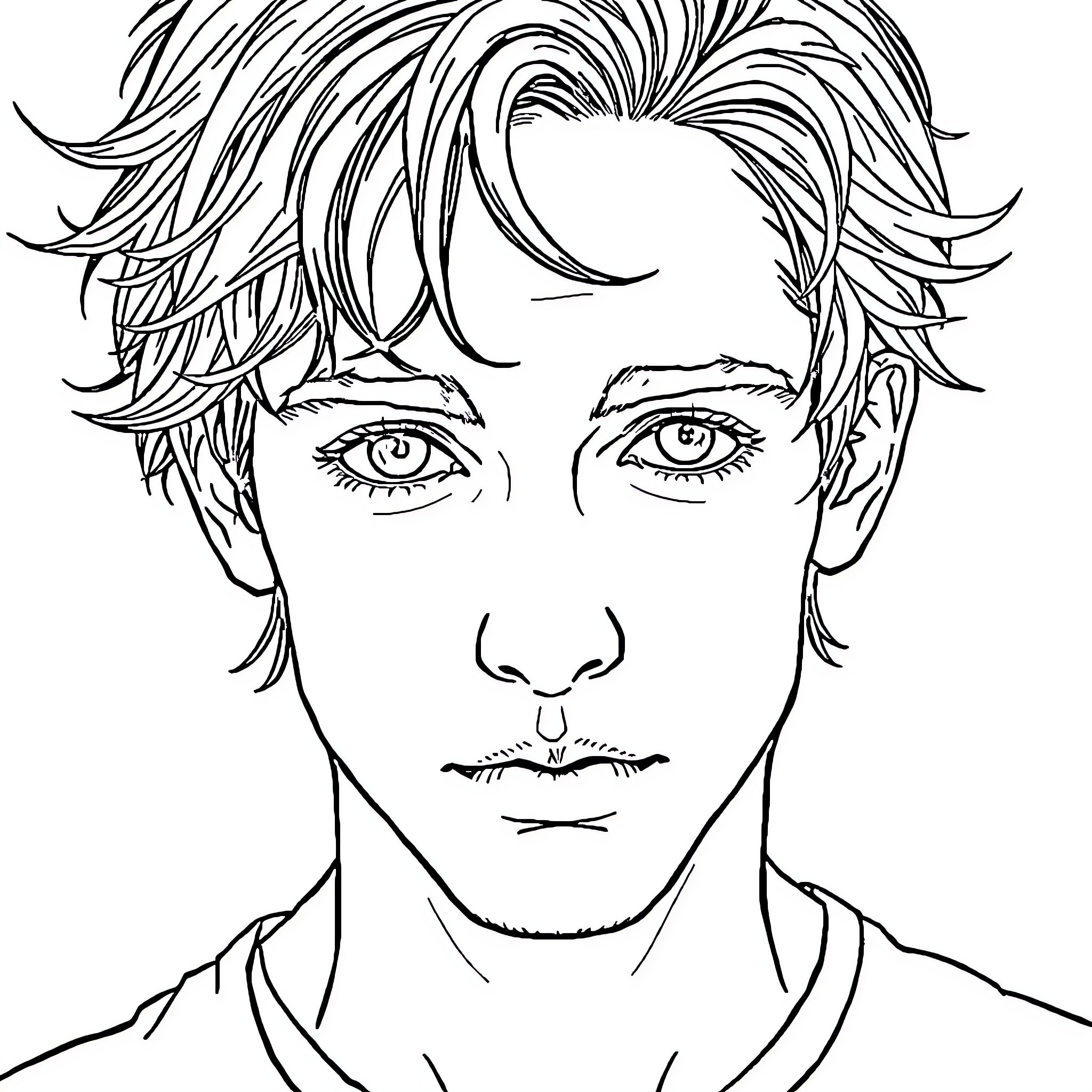 Alan Orión's Pensive Expression Coloring Page (free black-and-white line drawing printable PDF for all, from beginners to advanced learners, including children, teens, adults, and seniors)