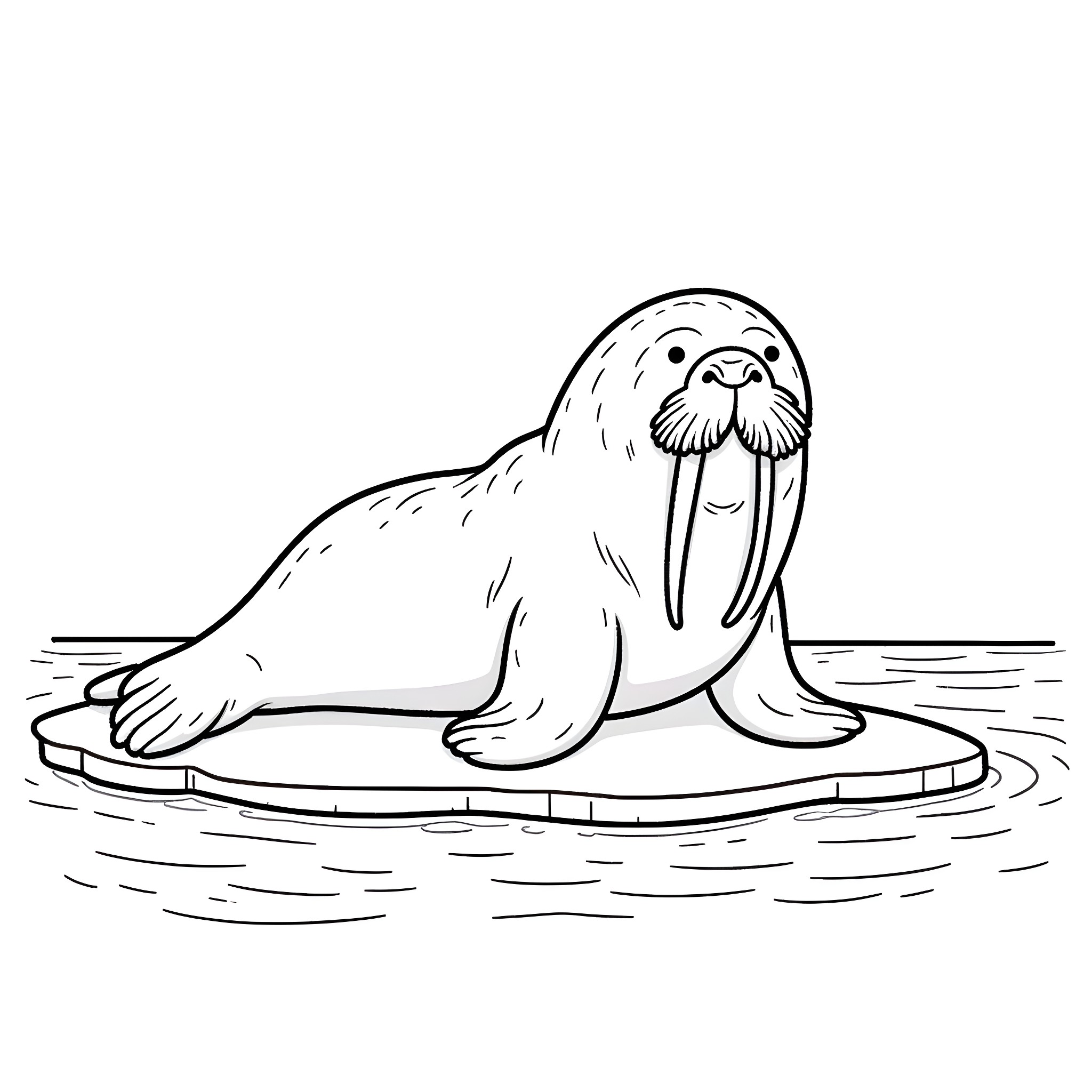 Walrus resting on an ice floe Coloring Page (free black-and-white line drawing printable PDF for all, from beginners to advanced learners, including children, teens, adults, and seniors)