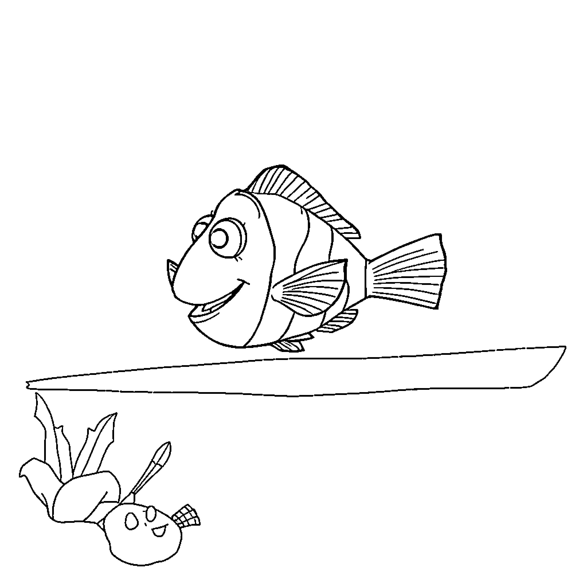 Dory's Underwater Adventure Coloring Page (free black-and-white line drawing printable PDF for all, from beginners to advanced learners, including children, teens, adults, and seniors)