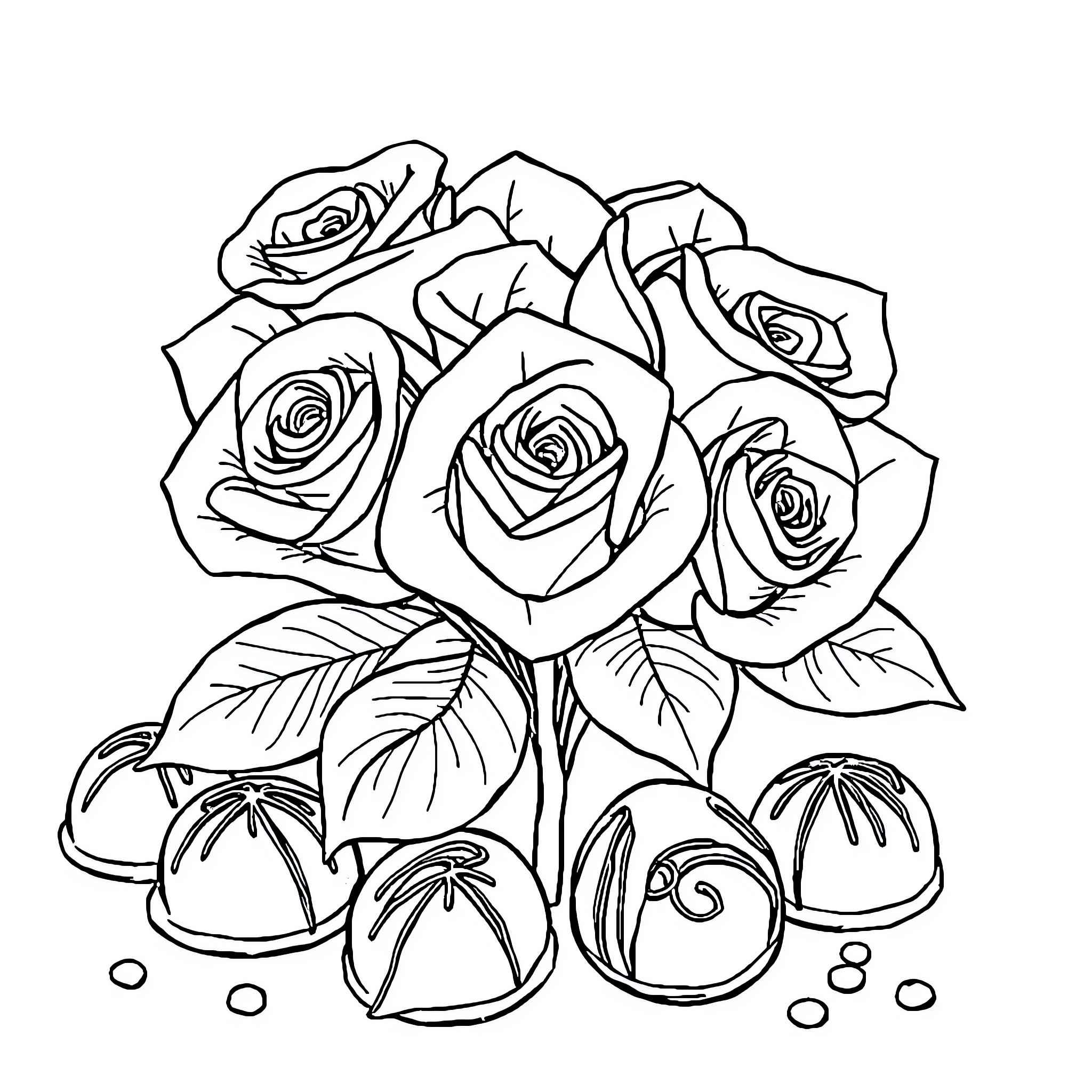 Rose Bouquet with Intricate Floral Design Coloring Page (free black-and-white line drawing printable PDF for all, from beginners to advanced learners, including children, teens, adults, and seniors)