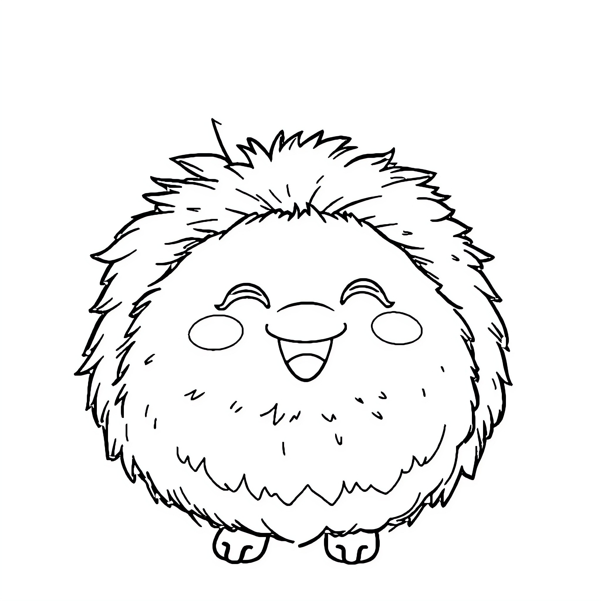 Puffball creature with a cheerful expression Coloring Page (free black-and-white line drawing printable PDF for all, from beginners to advanced learners, including children, teens, adults, and seniors)