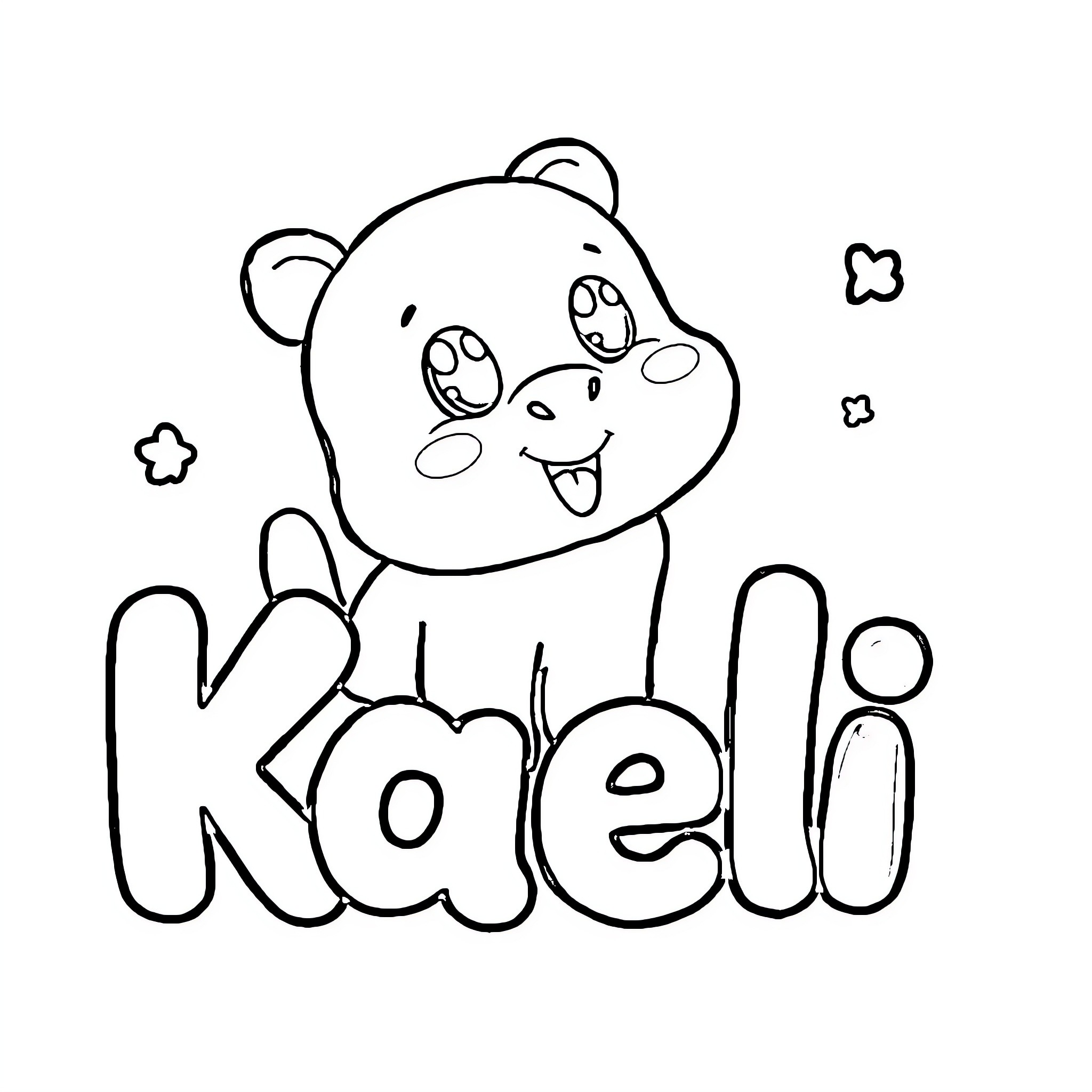 Bluey playing with a happy bear character Coloring Page (free black-and-white line drawing printable PDF for all, from beginners to advanced learners, including children, teens, adults, and seniors)