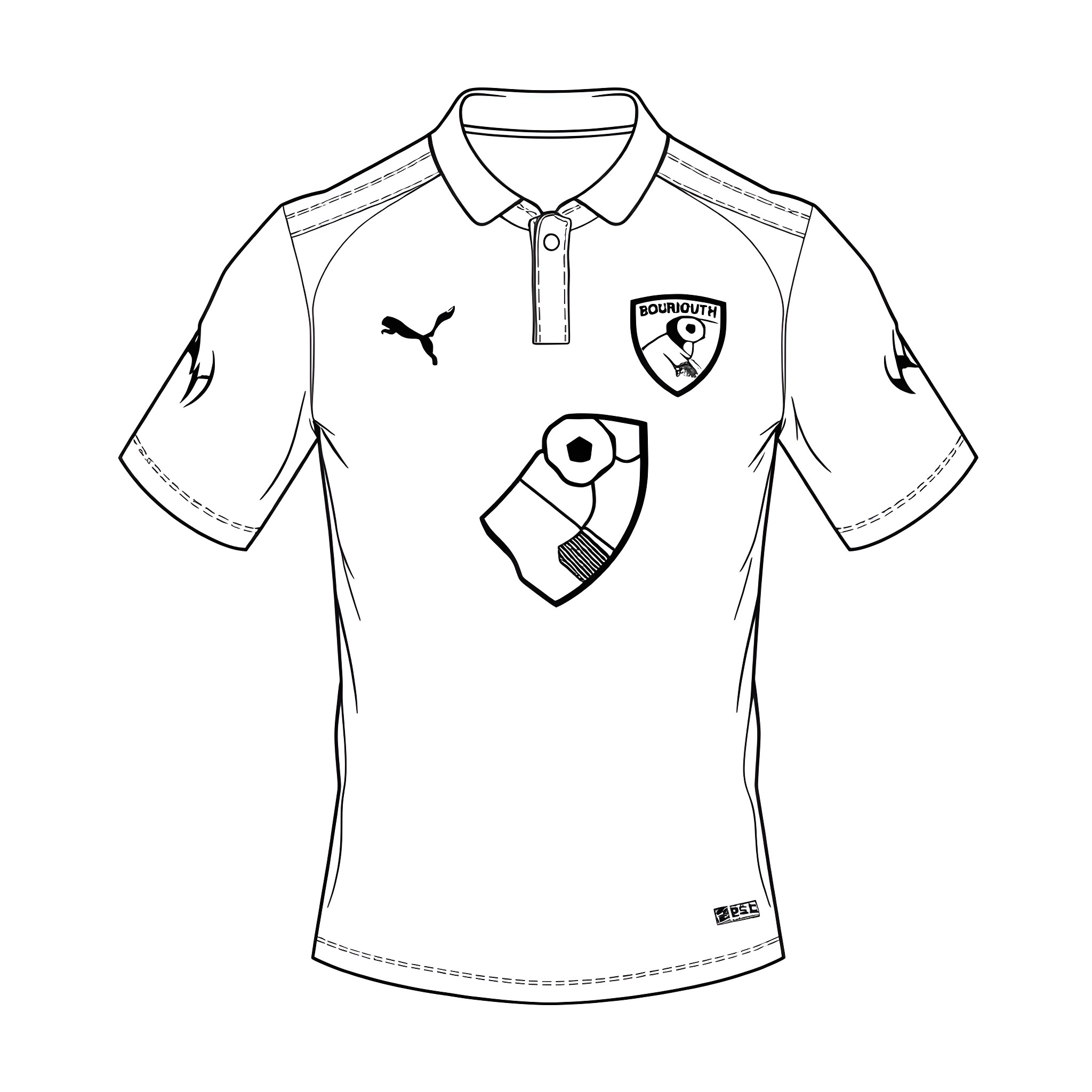 Shirt featuring soccer club logo and design Coloring Page (free black-and-white line drawing printable PDF for all, from beginners to advanced learners, including children, teens, adults, and seniors)
