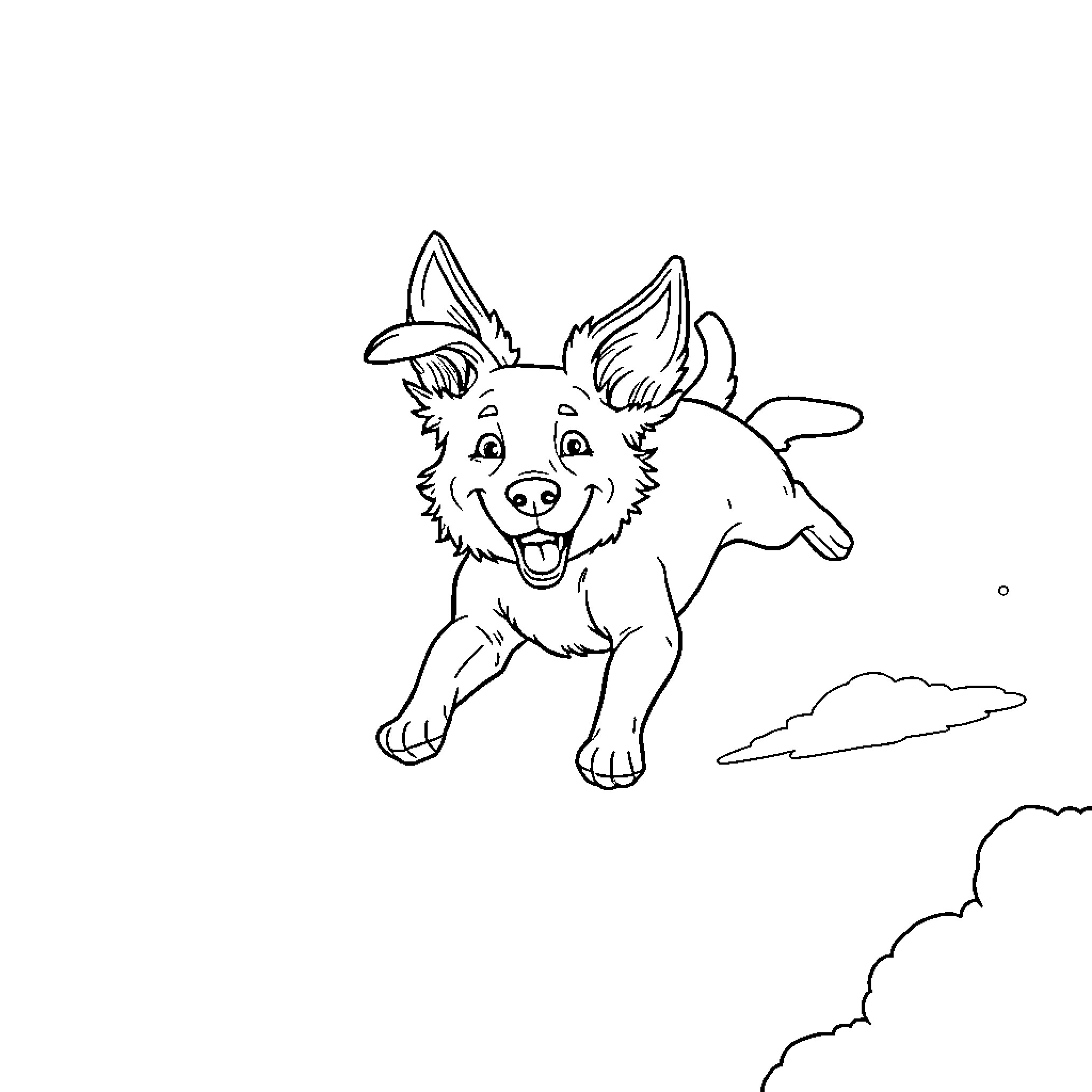 Dog happily running and jumping Coloring Page (free black-and-white line drawing printable PDF for all, from beginners to advanced learners, including children, teens, adults, and seniors)