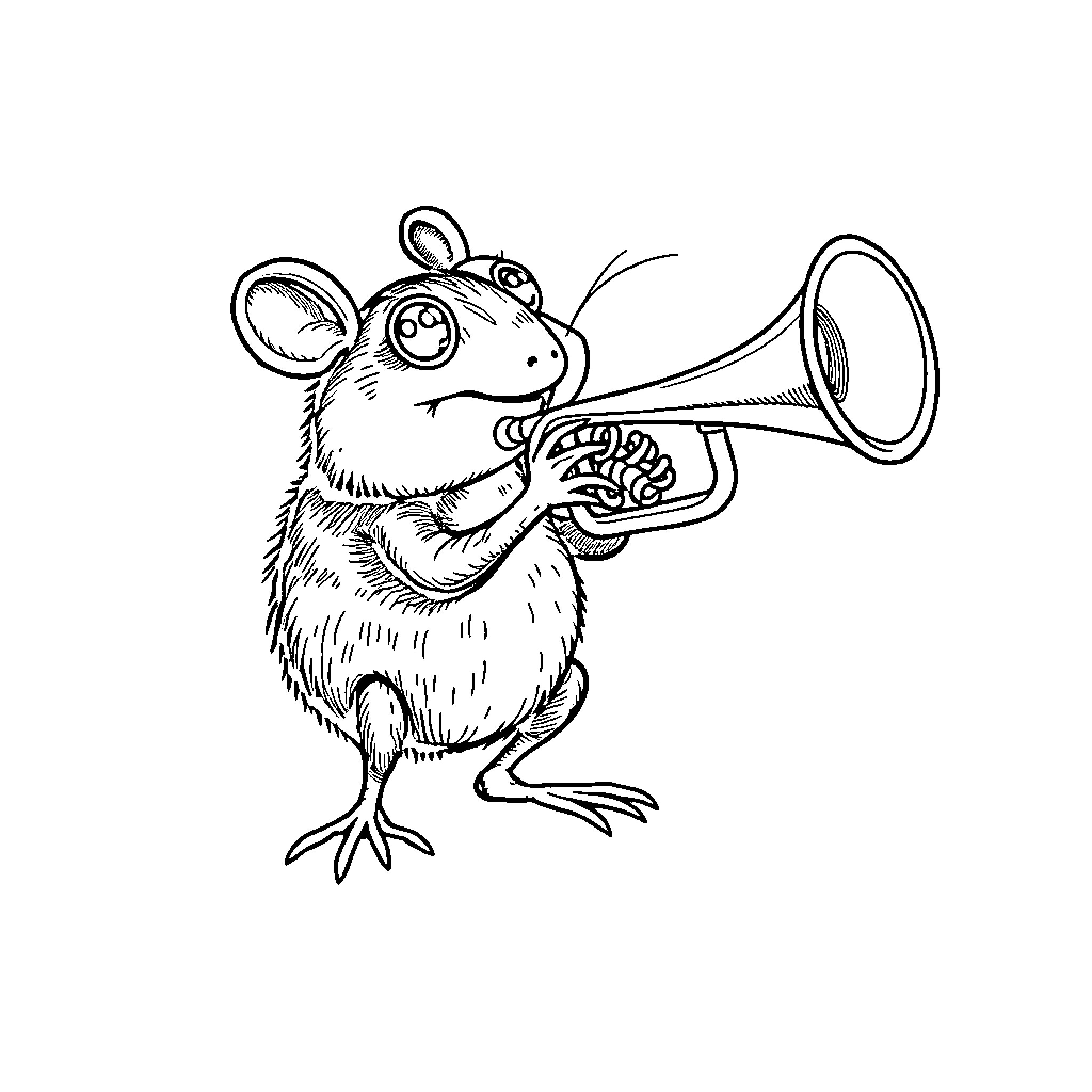 Louse playing a musical instrument with enthusiasm Coloring Page (free black-and-white line drawing printable PDF for all, from beginners to advanced learners, including children, teens, adults, and seniors)