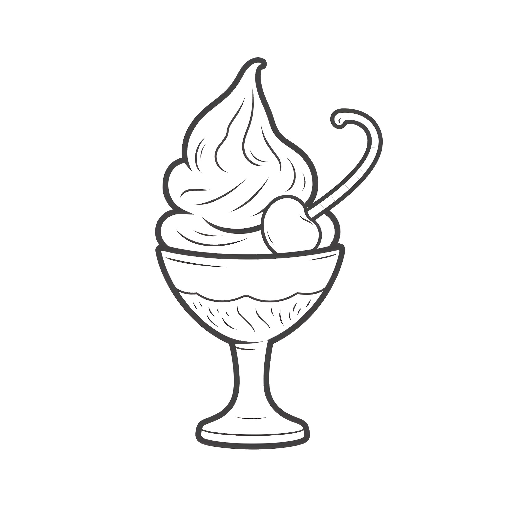 Ice Cream Dessert in Fancy Serving Dish Coloring Page (free black-and-white line drawing printable PDF for all, from beginners to advanced learners, including children, teens, adults, and seniors)