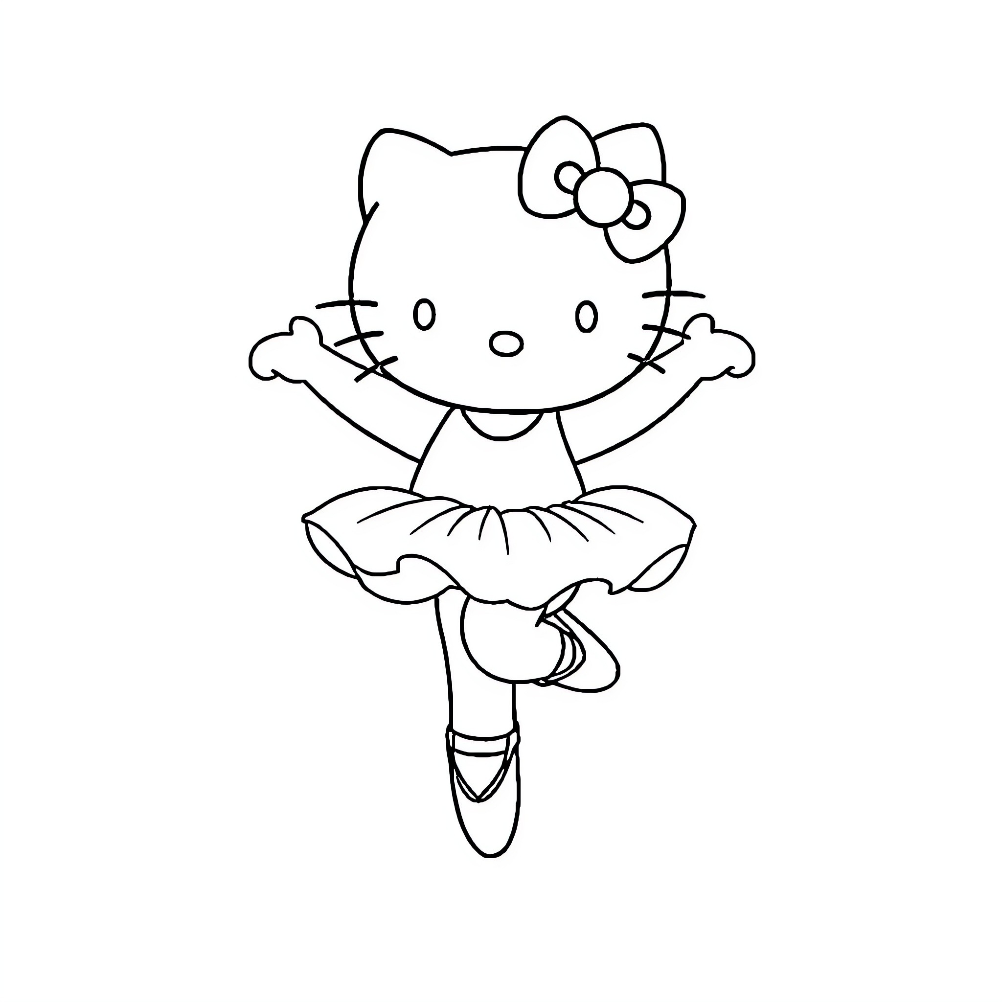 Hello Kitty dancing ballerina Coloring Page (free black-and-white line drawing printable PDF for all, from beginners to advanced learners, including children, teens, adults, and seniors)