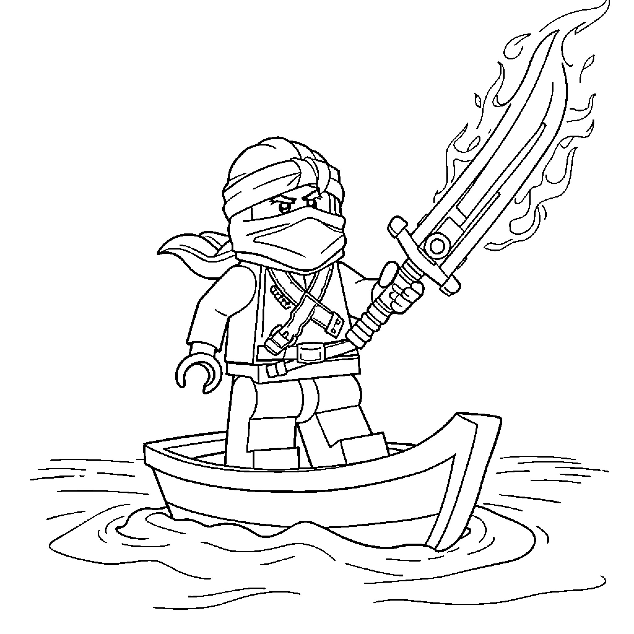 Kyle the ninja warrior battles on the high seas Coloring Page (free black-and-white line drawing printable PDF for all, from beginners to advanced learners, including children, teens, adults, and seniors)