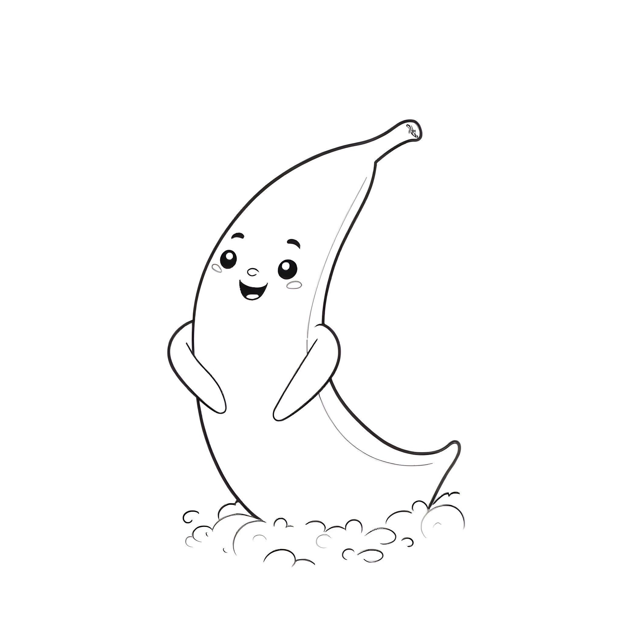Banana cheerfully dancing Coloring Page (free black-and-white line drawing printable PDF for all, from beginners to advanced learners, including children, teens, adults, and seniors)