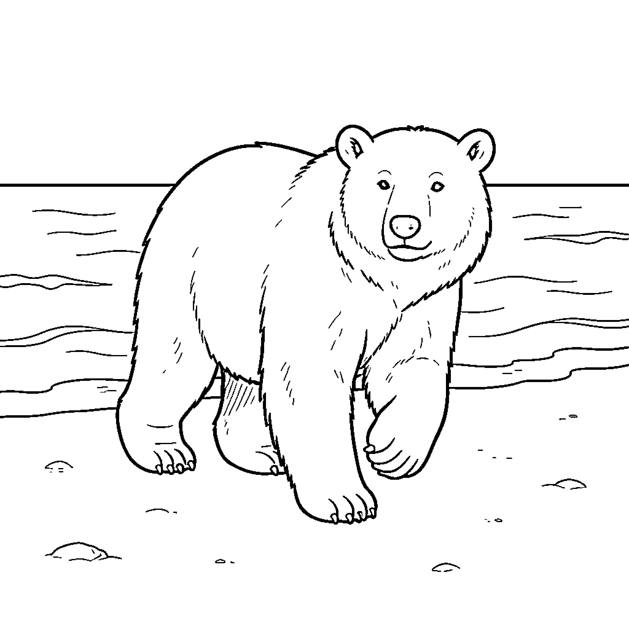 Oso Polar exploring the snowy landscape Coloring Page (free black-and-white line drawing printable PDF for all, from beginners to advanced learners, including children, teens, adults, and seniors)