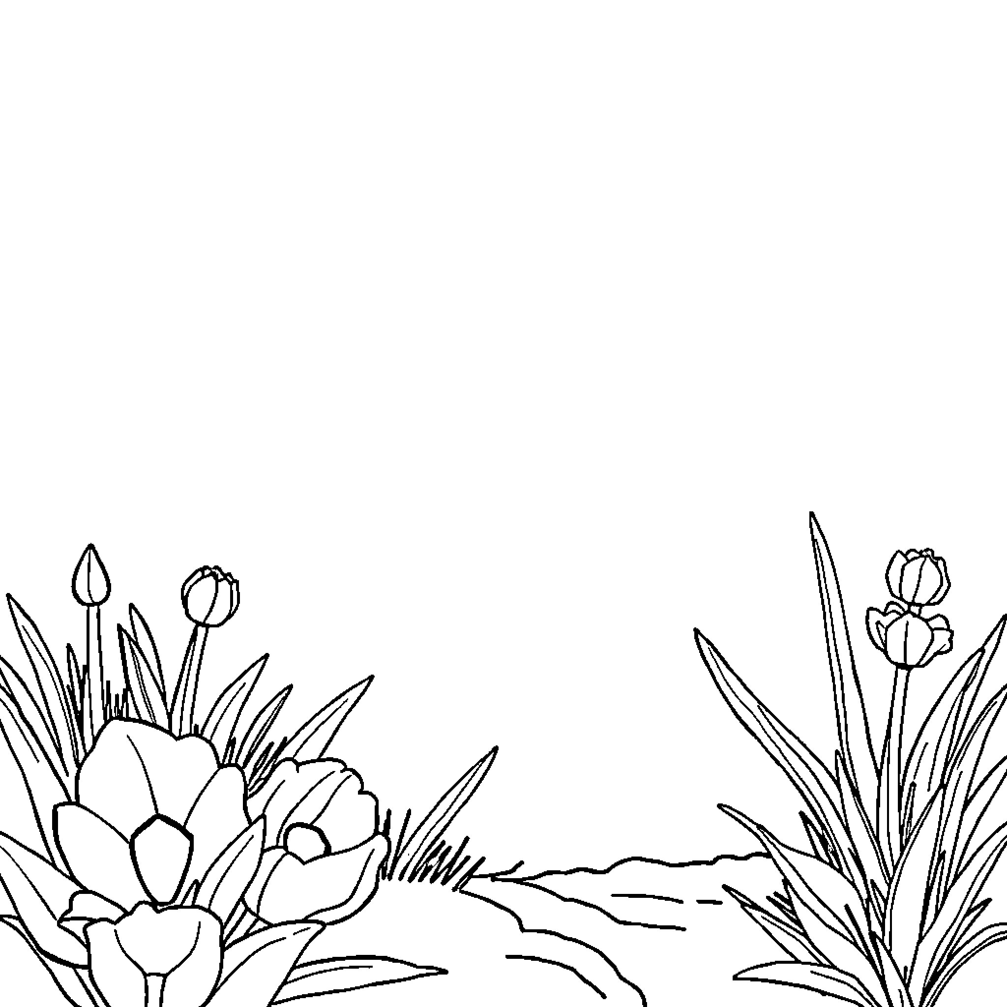 Bluy Floral Flourish in the Landscape Coloring Page (free black-and-white line drawing printable PDF for all, from beginners to advanced learners, including children, teens, adults, and seniors)