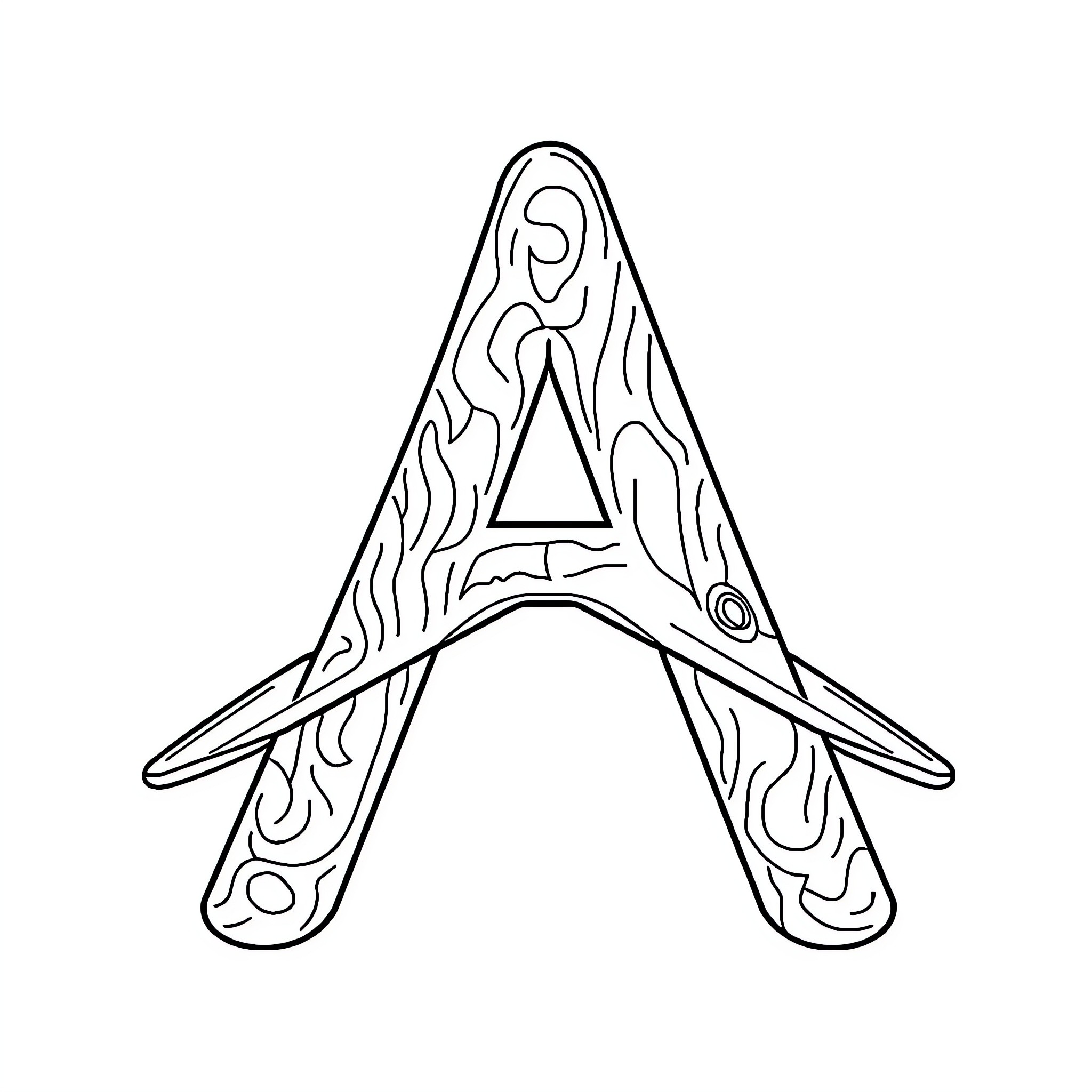 Letter A with Intricate Woodgrain Textures Coloring Page (free black-and-white line drawing printable PDF for all, from beginners to advanced learners, including children, teens, adults, and seniors)