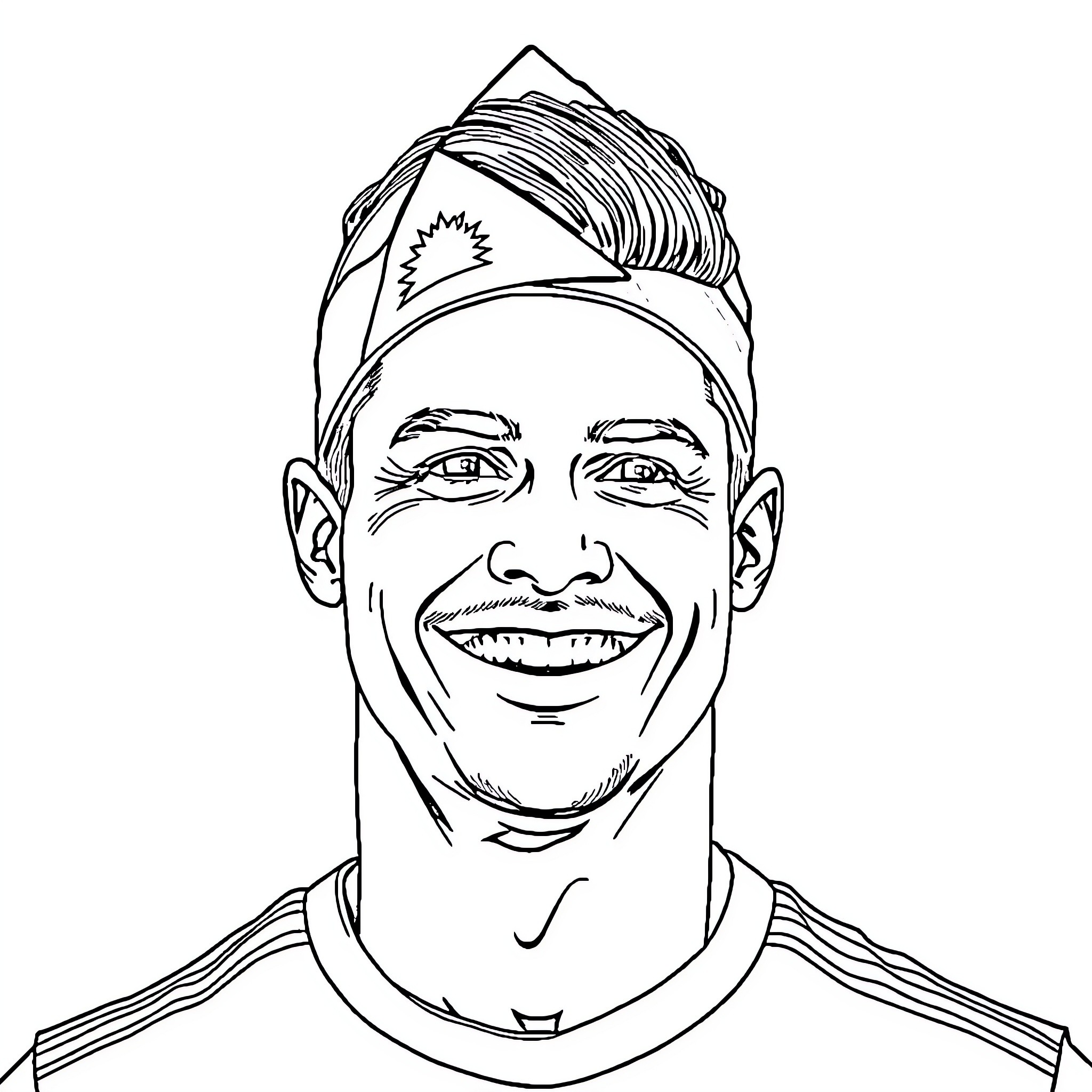 Ronaldo's Cheerful Expression and Sporty Attire Coloring Page (free black-and-white line drawing printable PDF for all, from beginners to advanced learners, including children, teens, adults, and seniors)