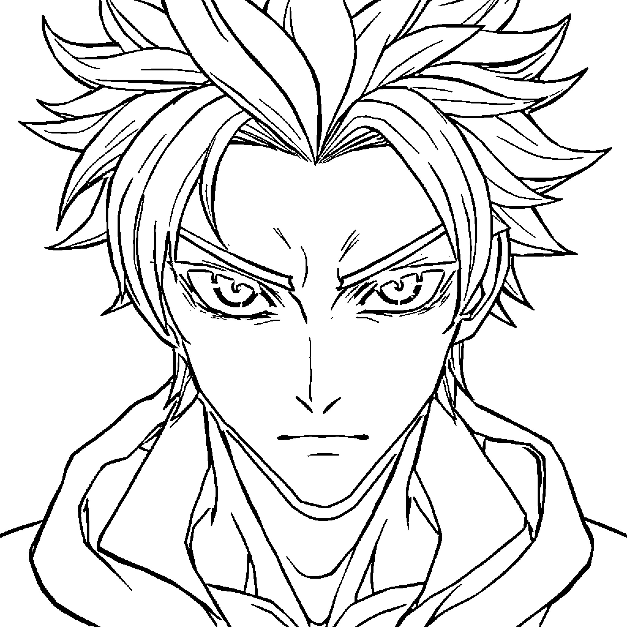 Anime Character with Intense Expression Coloring Page (free black-and-white line drawing printable PDF for all, from beginners to advanced learners, including children, teens, adults, and seniors)
