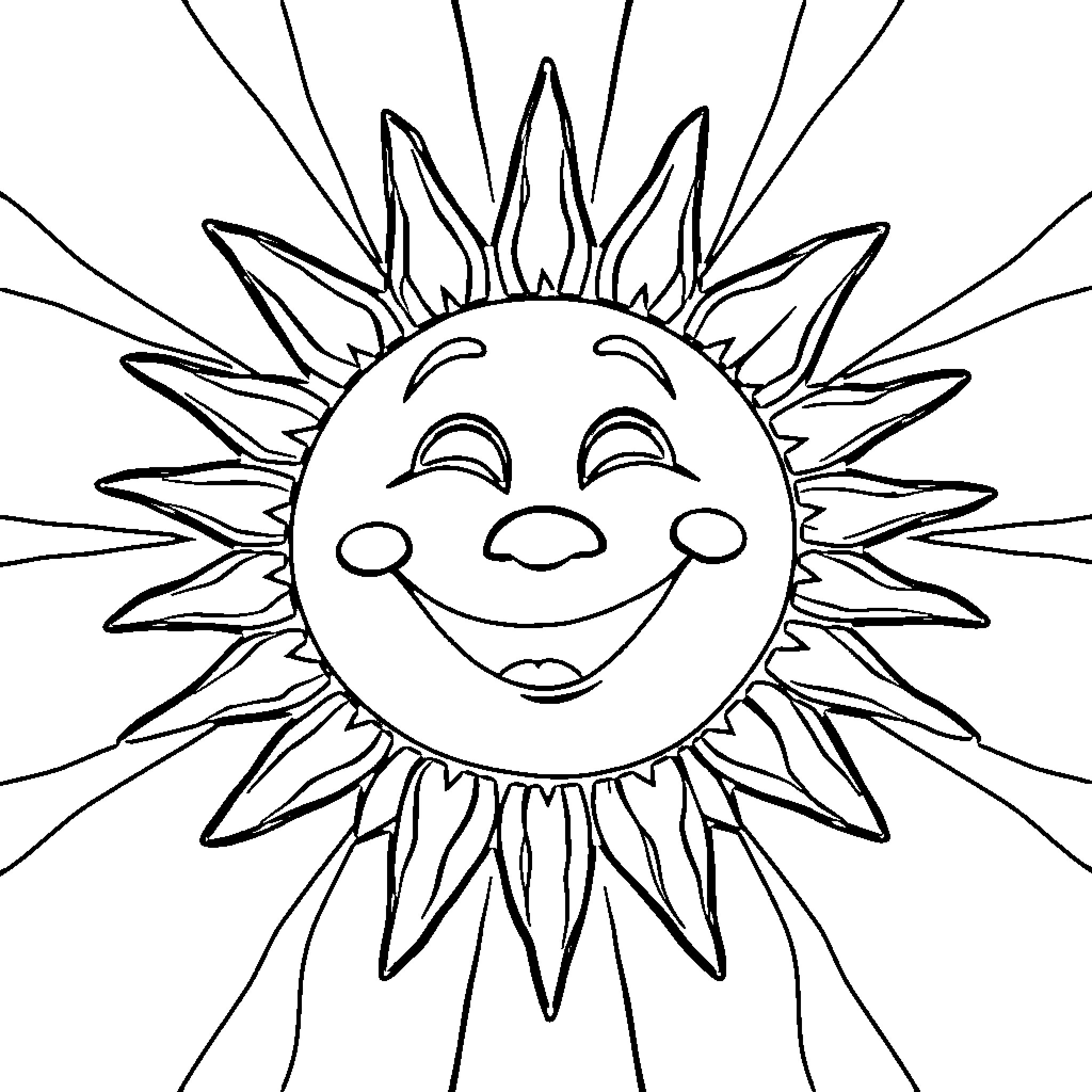 Sun smiling brightly in the sky Coloring Page (free black-and-white line drawing printable PDF for all, from beginners to advanced learners, including children, teens, adults, and seniors)
