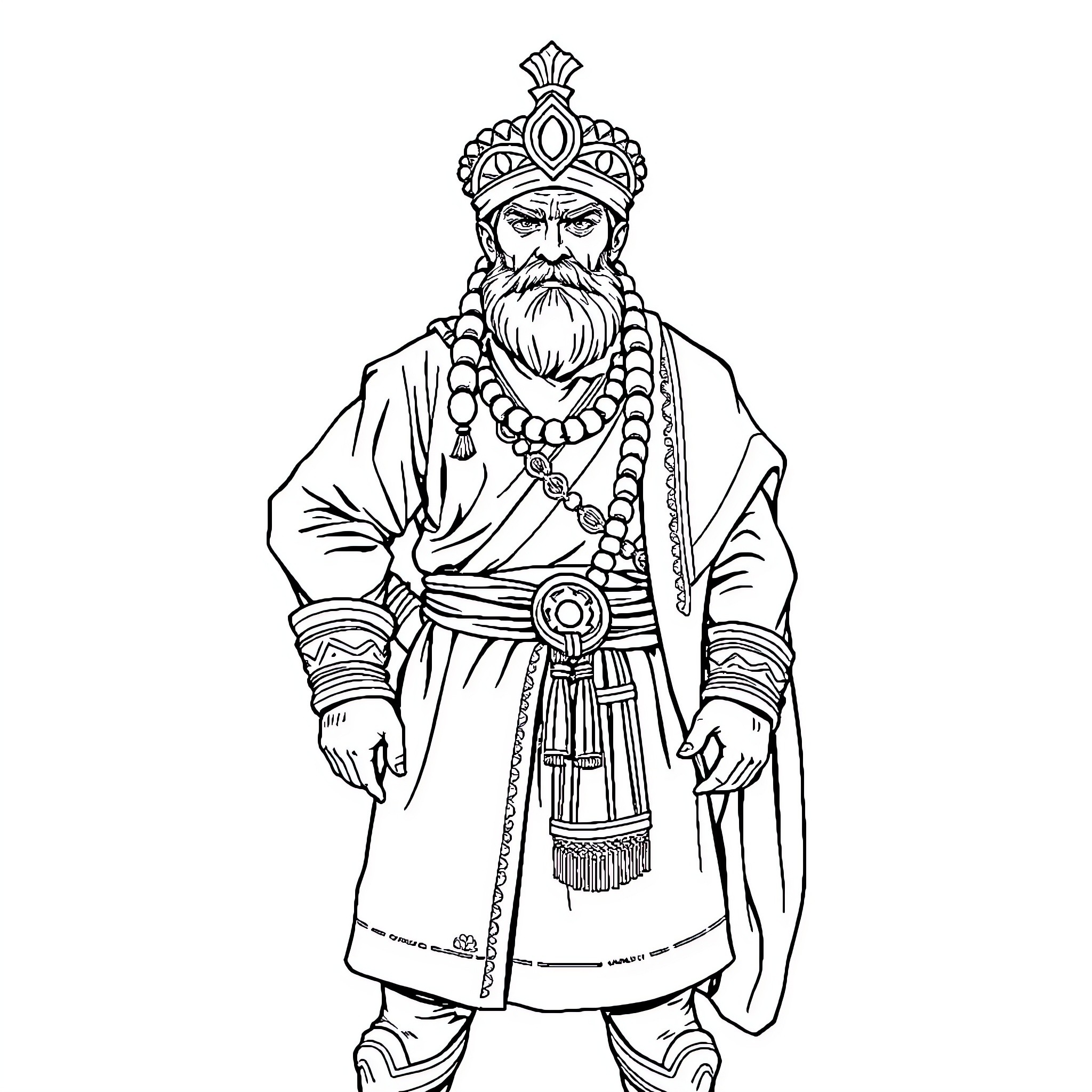 Macedonian Komitadji in Ornate Traditional Attire Coloring Page (free black-and-white line drawing printable PDF for all, from beginners to advanced learners, including children, teens, adults, and seniors)