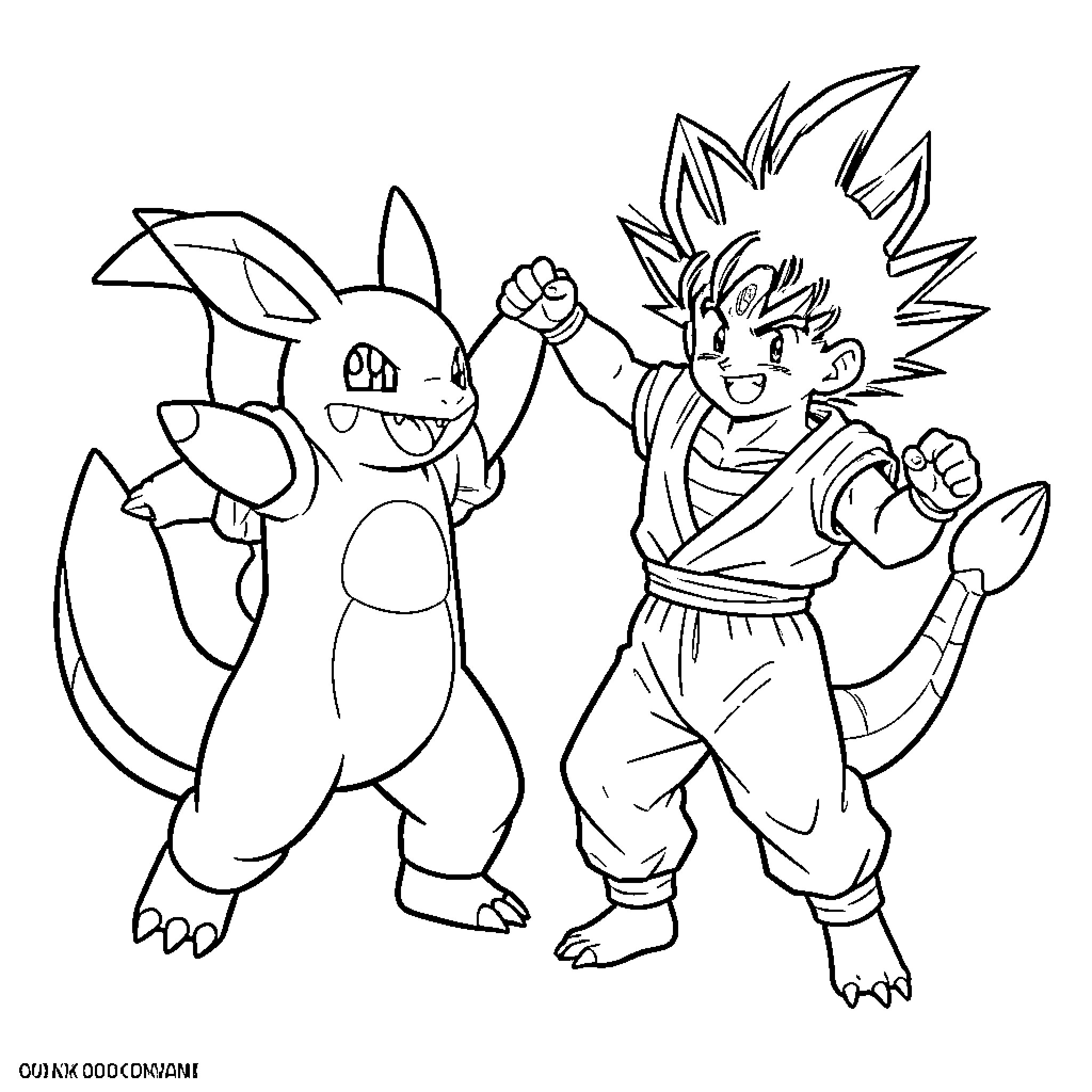 Agumon and a boy fighting side by side Coloring Page (free black-and-white line drawing printable PDF for all, from beginners to advanced learners, including children, teens, adults, and seniors)