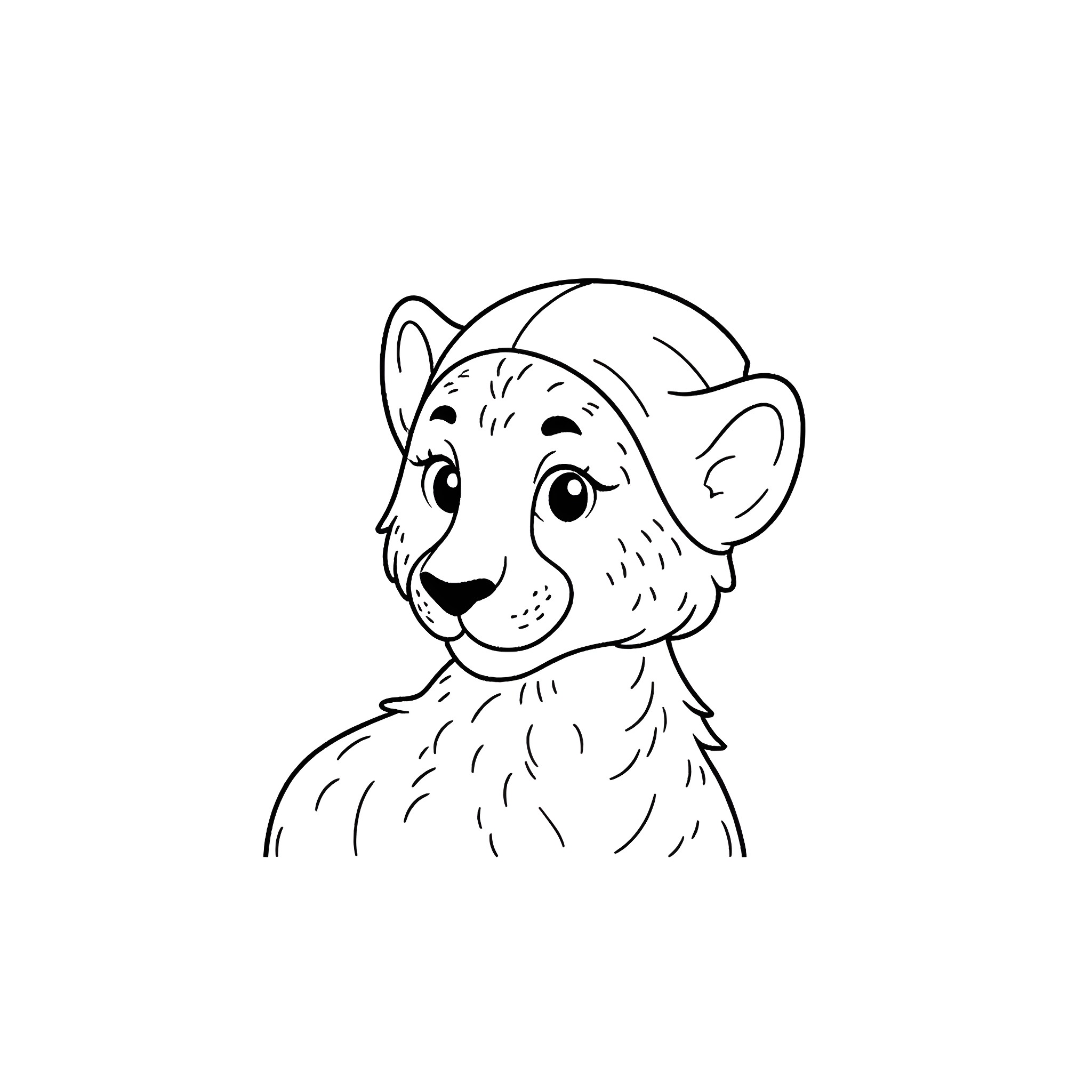 Cheetah with a friendly expression Coloring Page (free black-and-white line drawing printable PDF for all, from beginners to advanced learners, including children, teens, adults, and seniors)