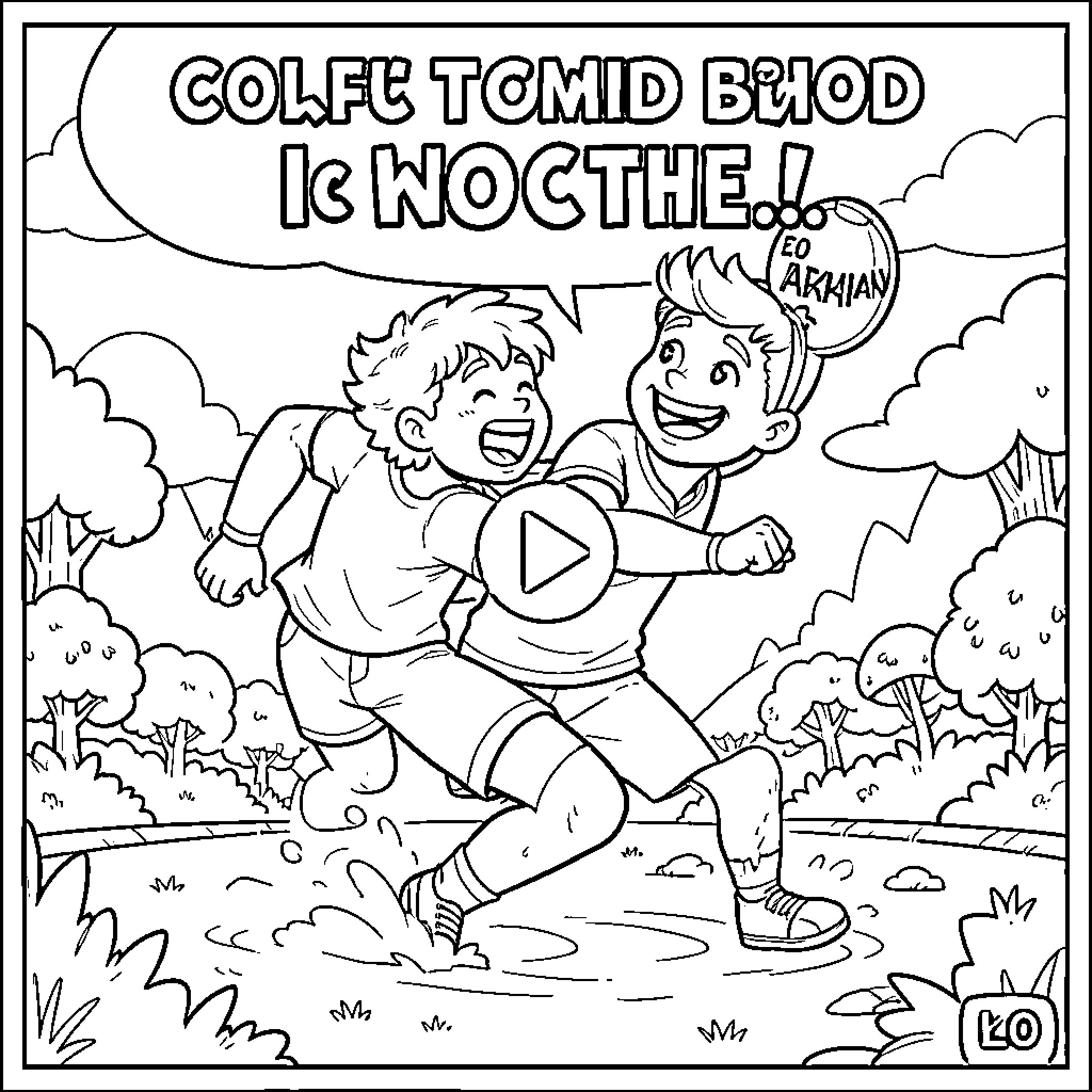 Shorts of boys running and laughing outdoors Coloring Page (free black-and-white line drawing printable PDF for all, from beginners to advanced learners, including children, teens, adults, and seniors)